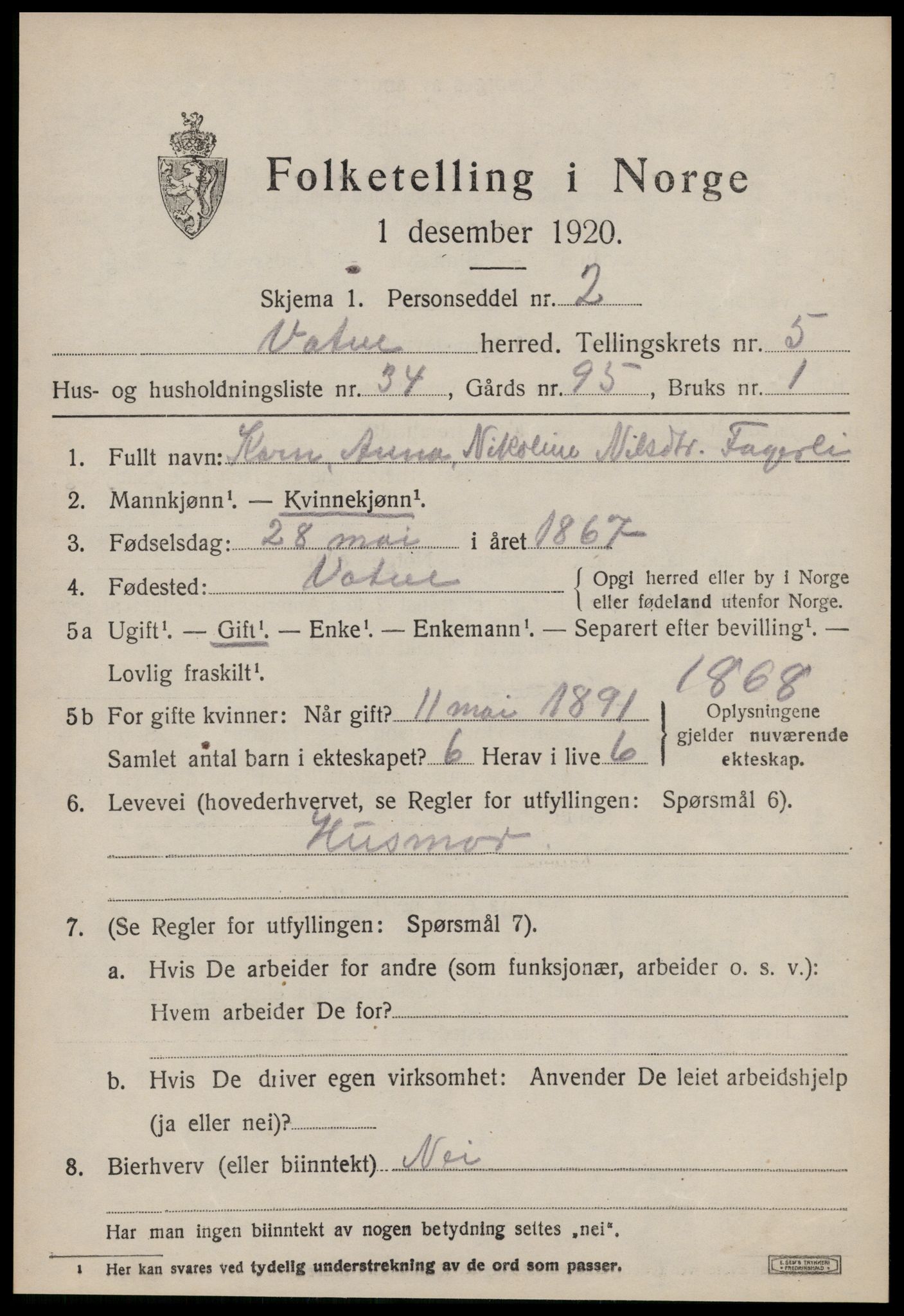 SAT, Folketelling 1920 for 1530 Vatne herred, 1920, s. 2662