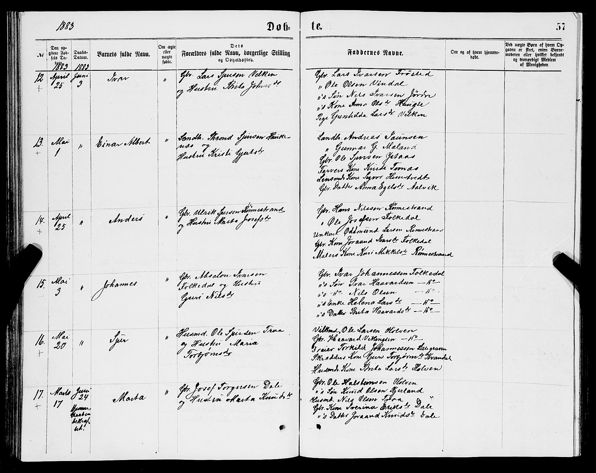 Ulvik sokneprestembete, AV/SAB-A-78801/H/Hab: Klokkerbok nr. B 2, 1869-1883, s. 57