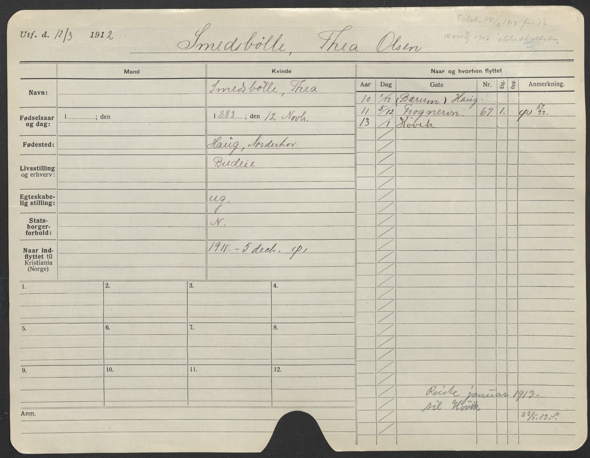 Oslo folkeregister, Registerkort, AV/SAO-A-11715/F/Fa/Fac/L0024: Kvinner, 1906-1914, s. 28a