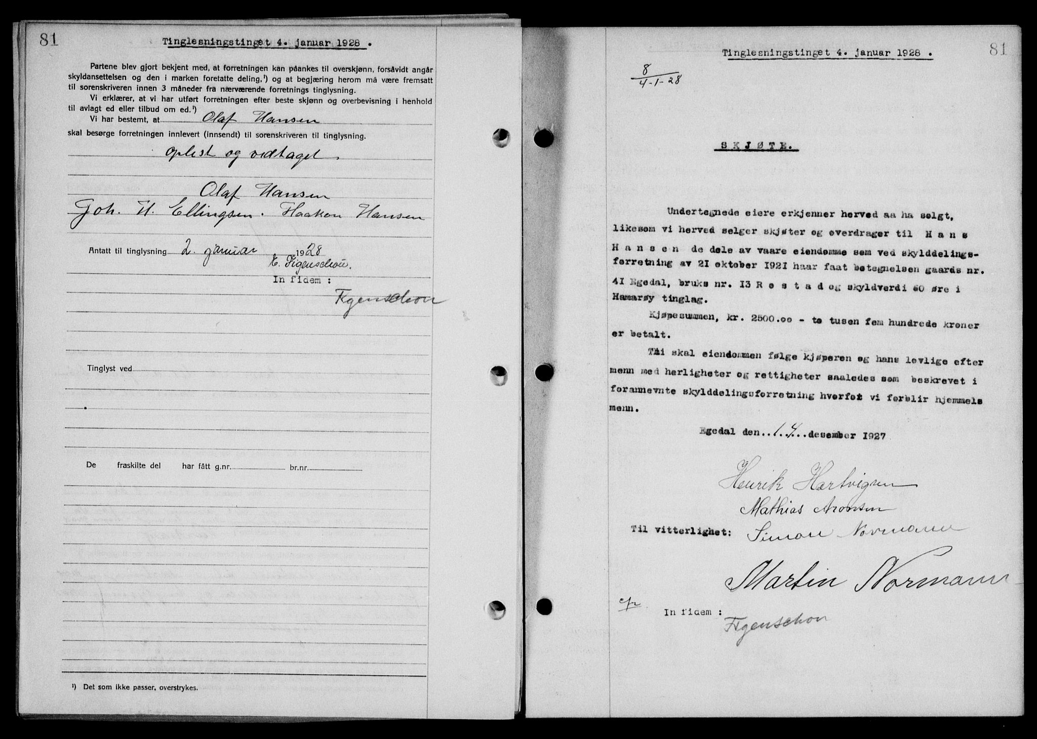 Steigen og Ofoten sorenskriveri, AV/SAT-A-0030/1/2/2C/L0015/0002: Pantebok nr. 16 og 17-I, 1927-1928, Tingl.dato: 04.01.1928