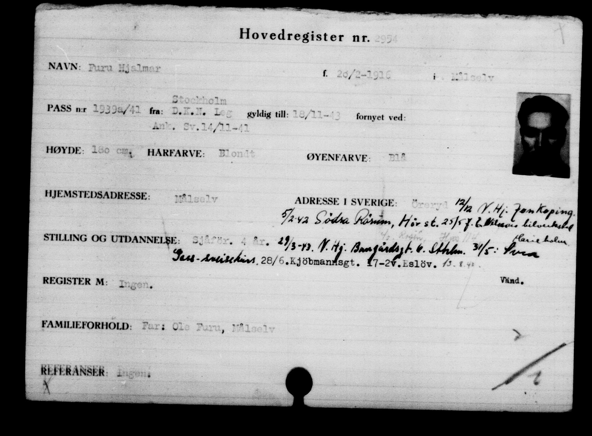 Utenriksstasjonene, Legasjonen i Stockholm, Flyktningkontoret, AV/RA-S-6753/V/Va/L0003: Kjesäterkartoteket, flyktninger med registreringsnr. 2001-3495, 1940-1945, s. 1365