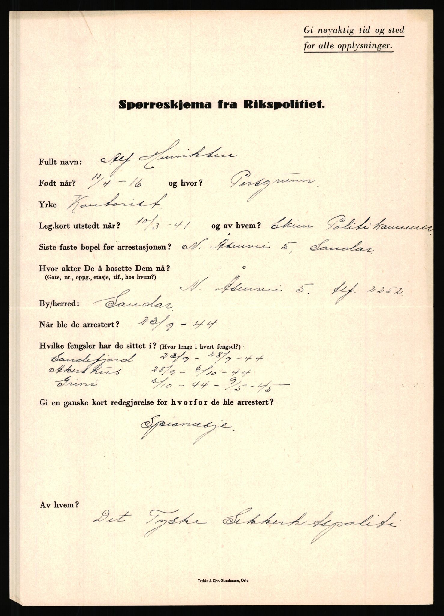 Rikspolitisjefen, AV/RA-S-1560/L/L0007: Heen, Erik C. - Iversen, Trygve, 1940-1945, s. 43