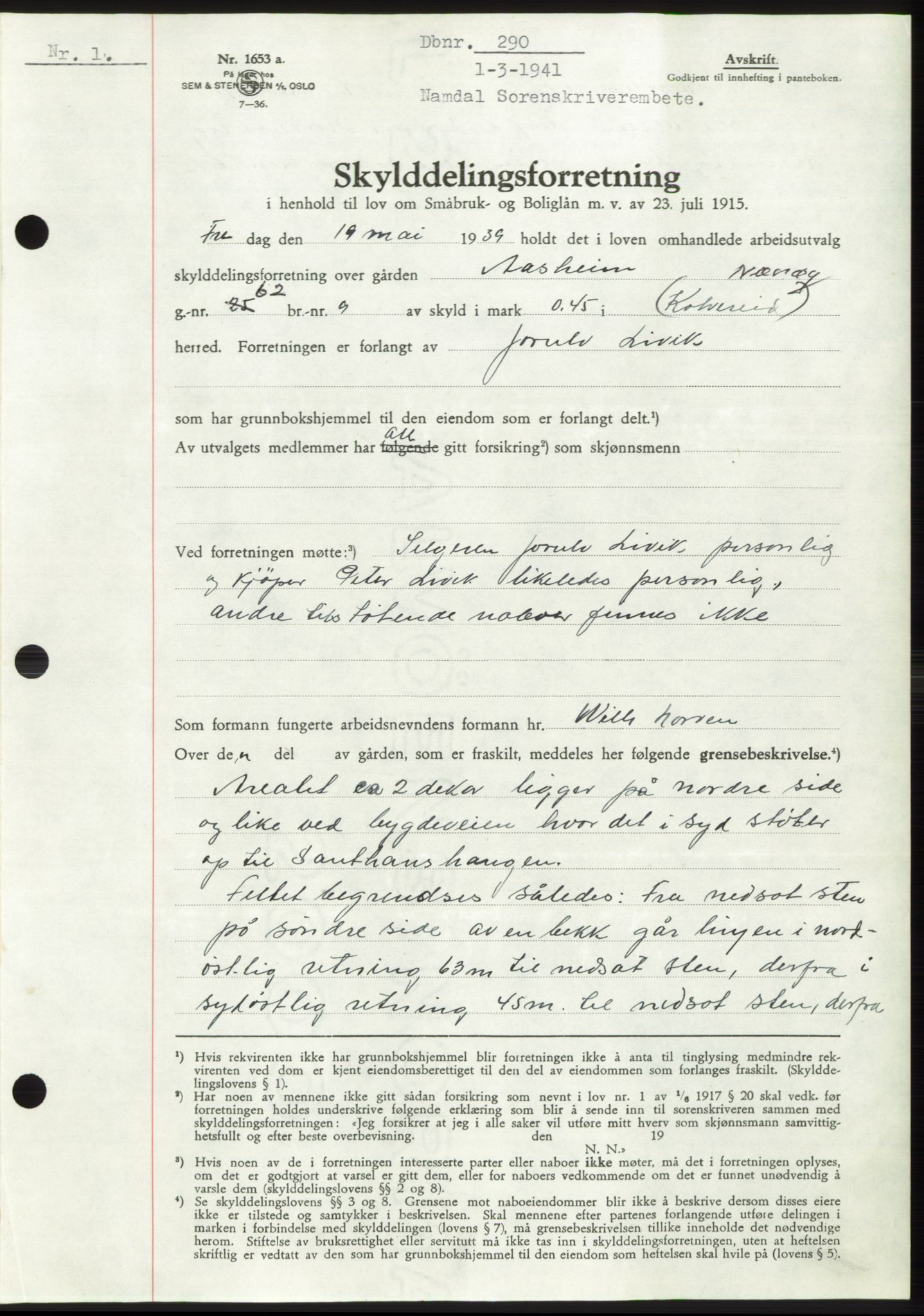 Namdal sorenskriveri, SAT/A-4133/1/2/2C: Pantebok nr. -, 1940-1941, Tingl.dato: 01.03.1941