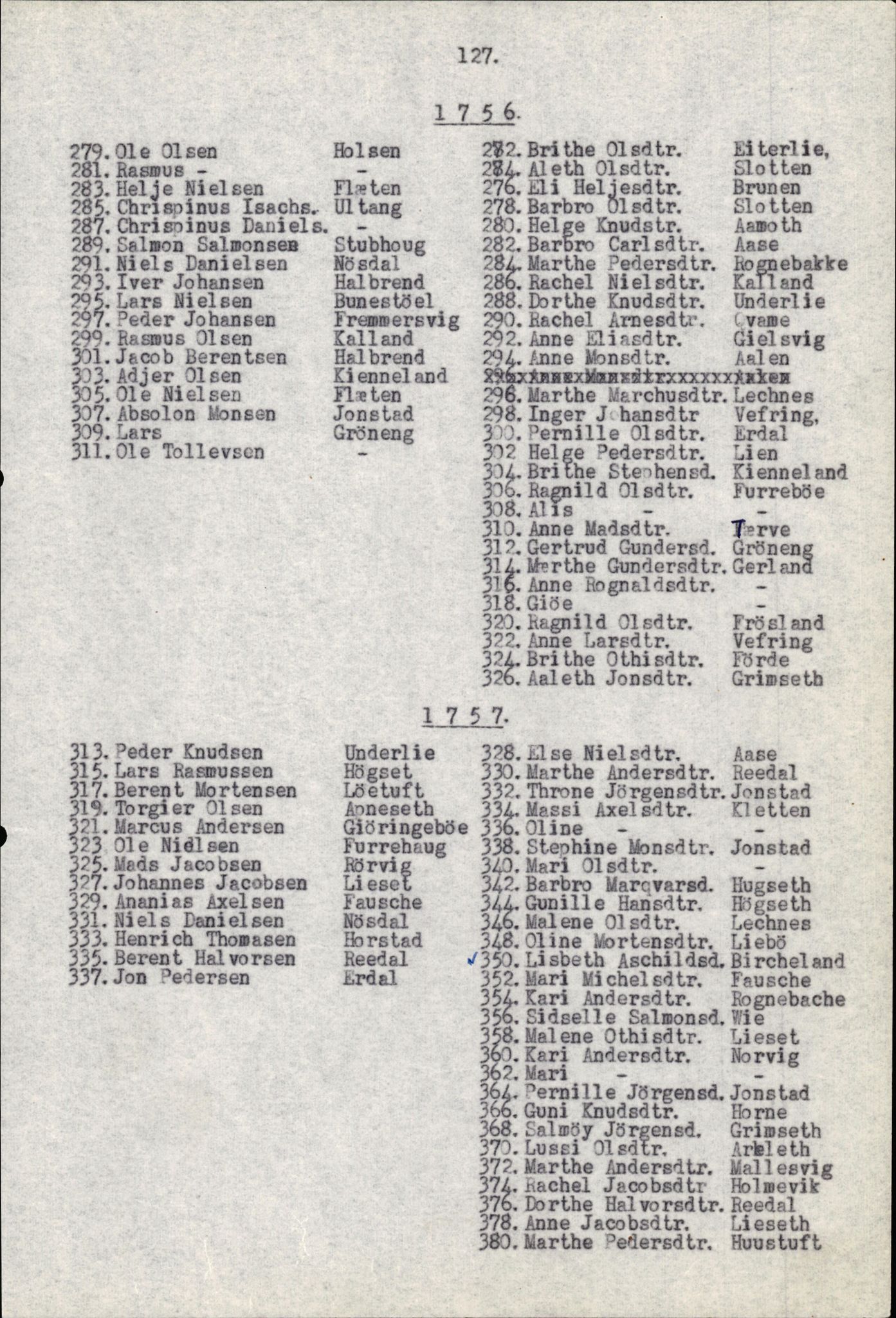 Samling av fulltekstavskrifter, SAB/FULLTEKST/B/14/0007: Førde sokneprestembete, ministerialbok nr. A 3, 1749-1764, s. 127