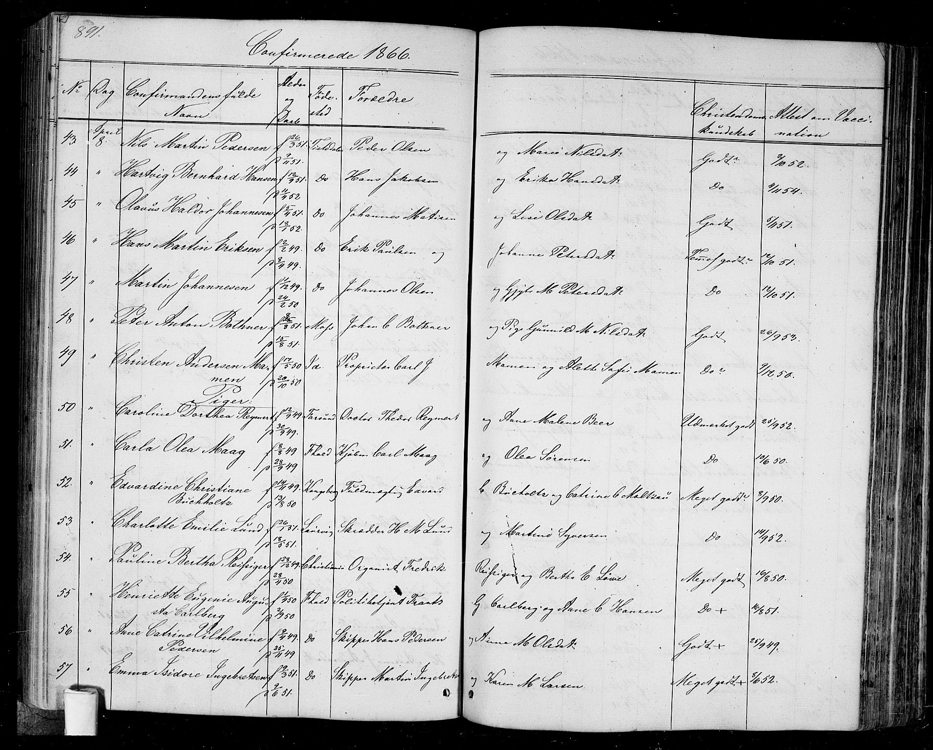 Halden prestekontor Kirkebøker, SAO/A-10909/G/Ga/L0005b: Klokkerbok nr. 5B, 1864-1868, s. 891