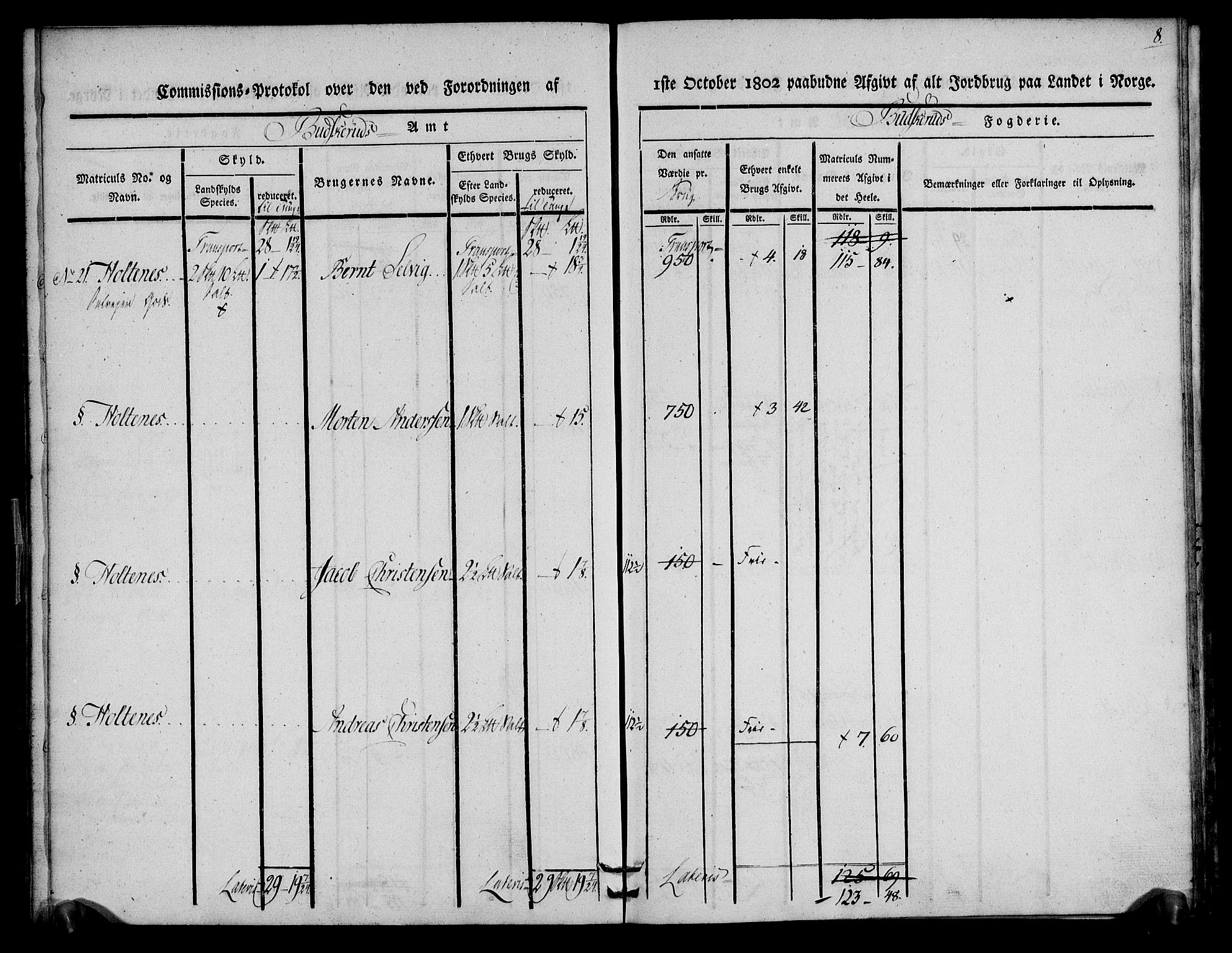 Rentekammeret inntil 1814, Realistisk ordnet avdeling, AV/RA-EA-4070/N/Ne/Nea/L0063: Buskerud fogderi. Kommisjonsprotokoll for Hurum prestegjeld, 1803, s. 8