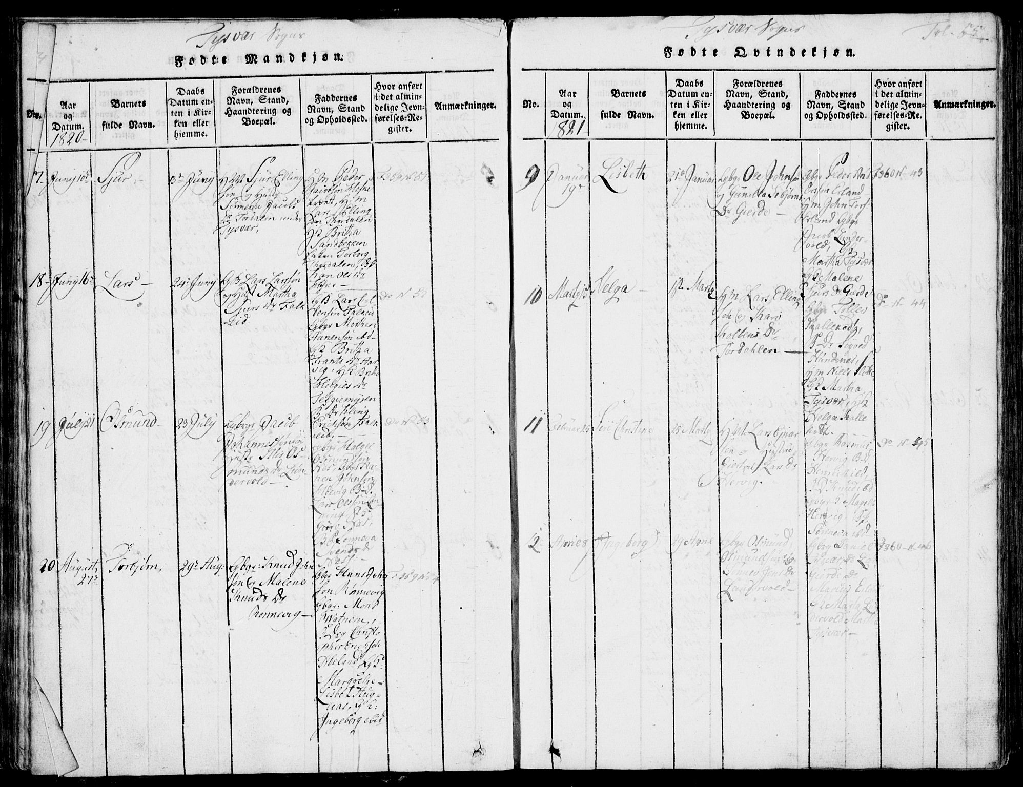 Skjold sokneprestkontor, AV/SAST-A-101847/H/Ha/Hab/L0002: Klokkerbok nr. B 2 /1, 1815-1830, s. 55