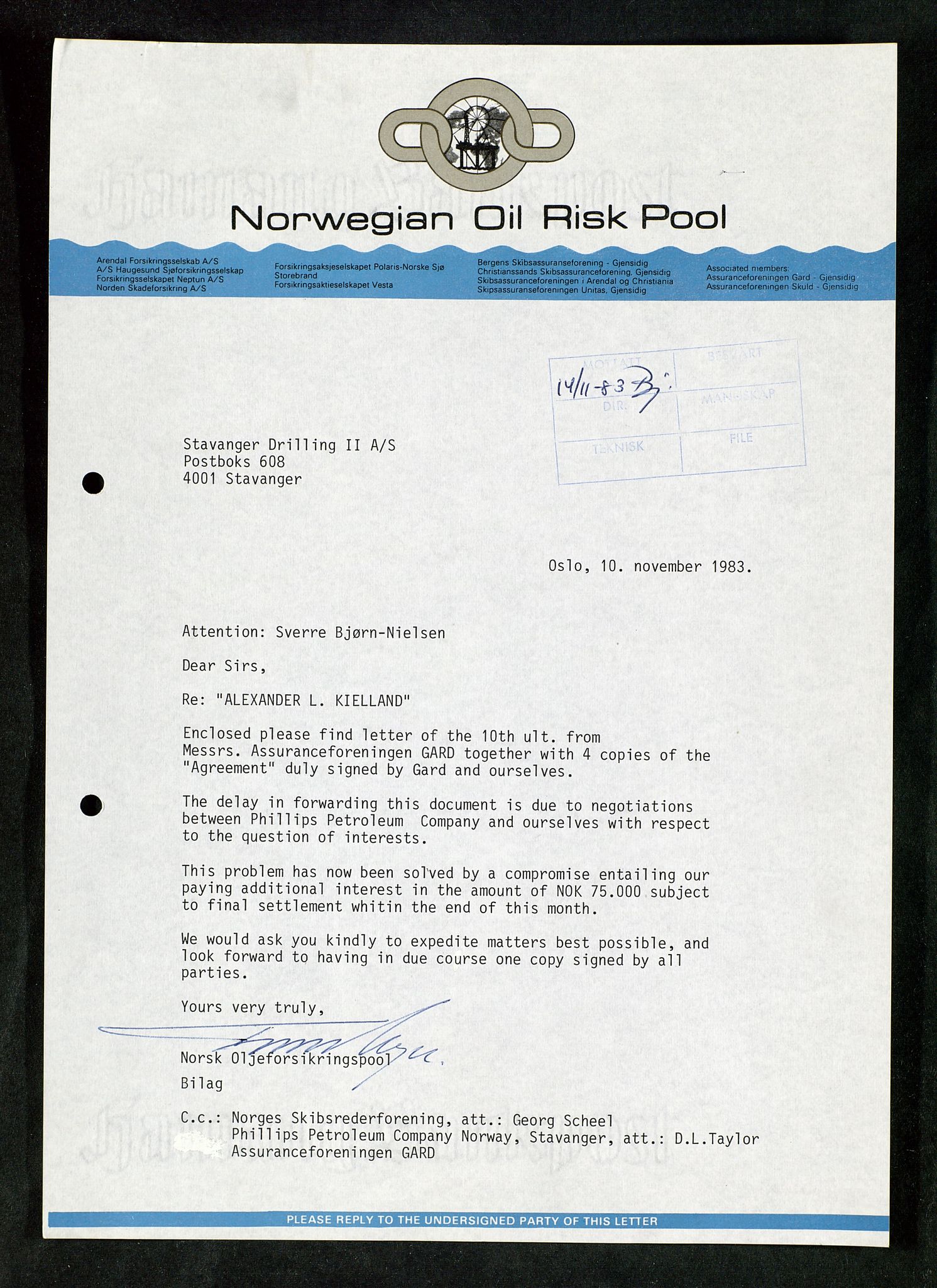 Pa 1503 - Stavanger Drilling AS, AV/SAST-A-101906/Da/L0017: Alexander L. Kielland - Saks- og korrespondansearkiv, 1981-1984, s. 123