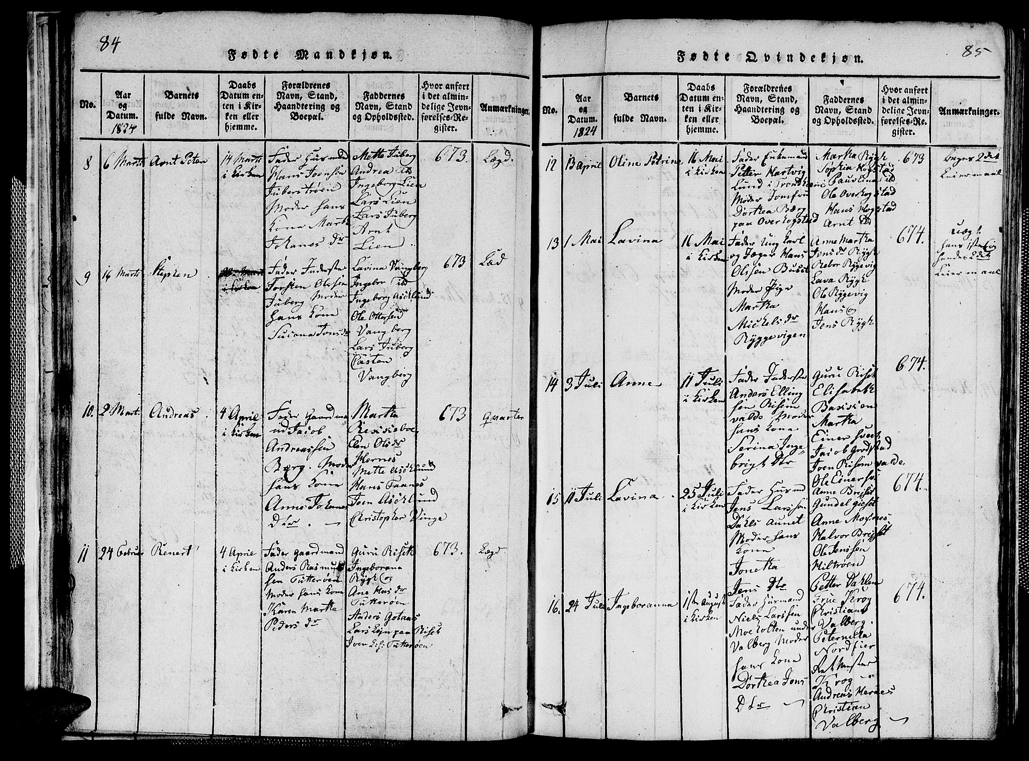 Ministerialprotokoller, klokkerbøker og fødselsregistre - Nord-Trøndelag, SAT/A-1458/713/L0124: Klokkerbok nr. 713C01, 1817-1827, s. 84-85