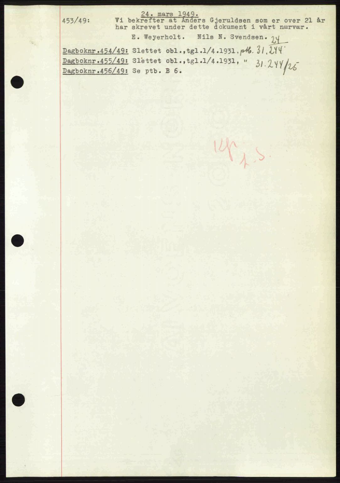 Nedenes sorenskriveri, SAK/1221-0006/G/Gb/Gba/L0060: Pantebok nr. A12, 1948-1949, Dagboknr: 453/1949