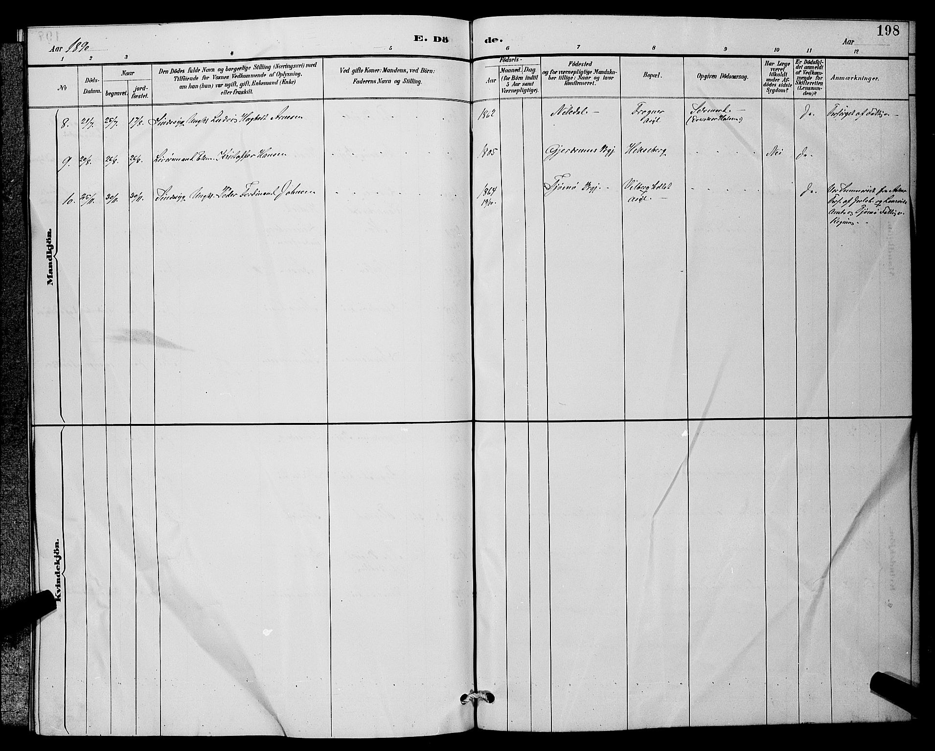 Sørum prestekontor Kirkebøker, AV/SAO-A-10303/G/Ga/L0005: Klokkerbok nr. I 5.2, 1886-1894, s. 198