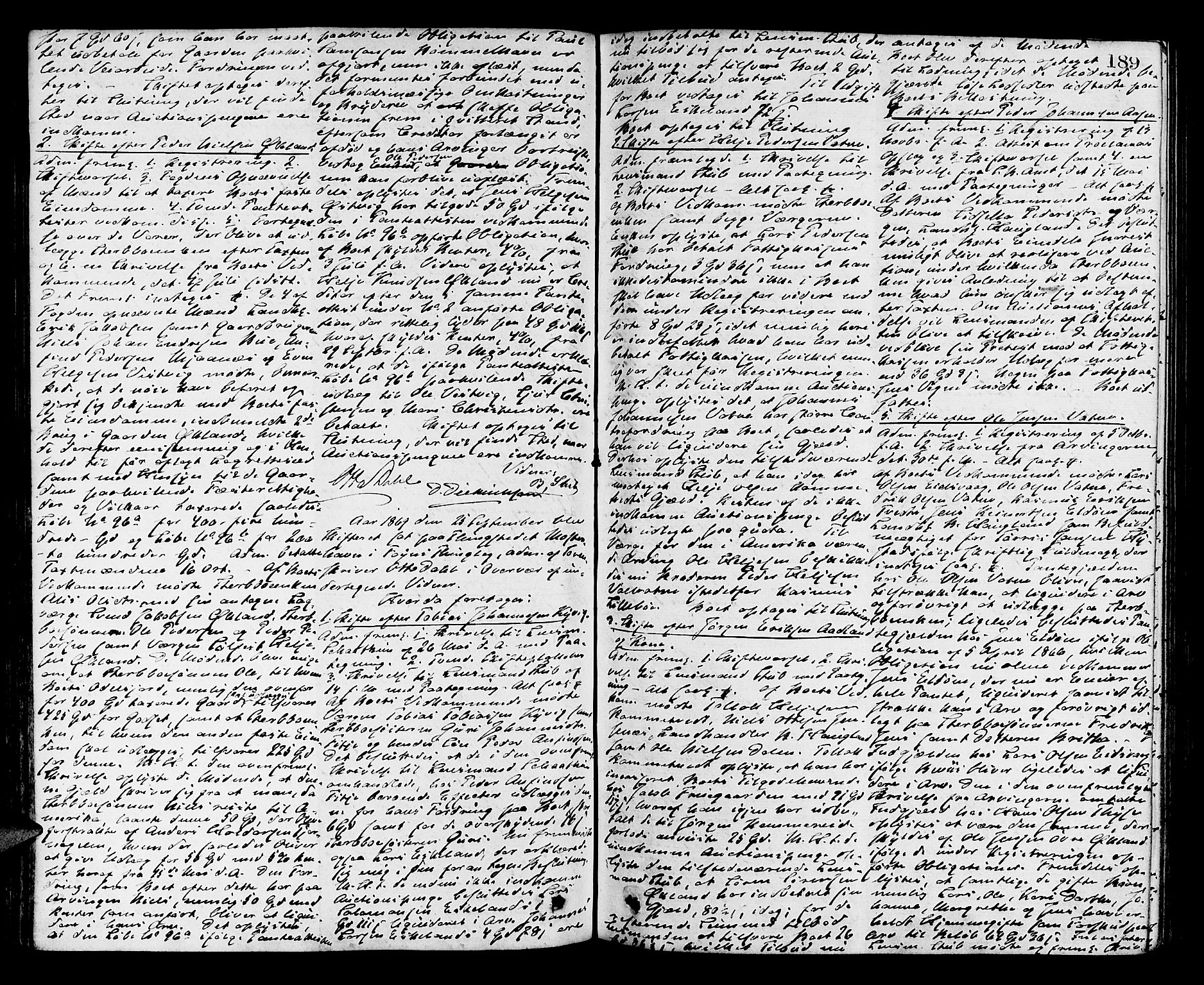 Sunnhordland sorenskrivar, SAB/A-2401/1/H/Ha/Had/L0008: Skifteprotokollar. Føyen, Fjære og Våg. Register i protokoll., 1864-1874, s. 188b-189a