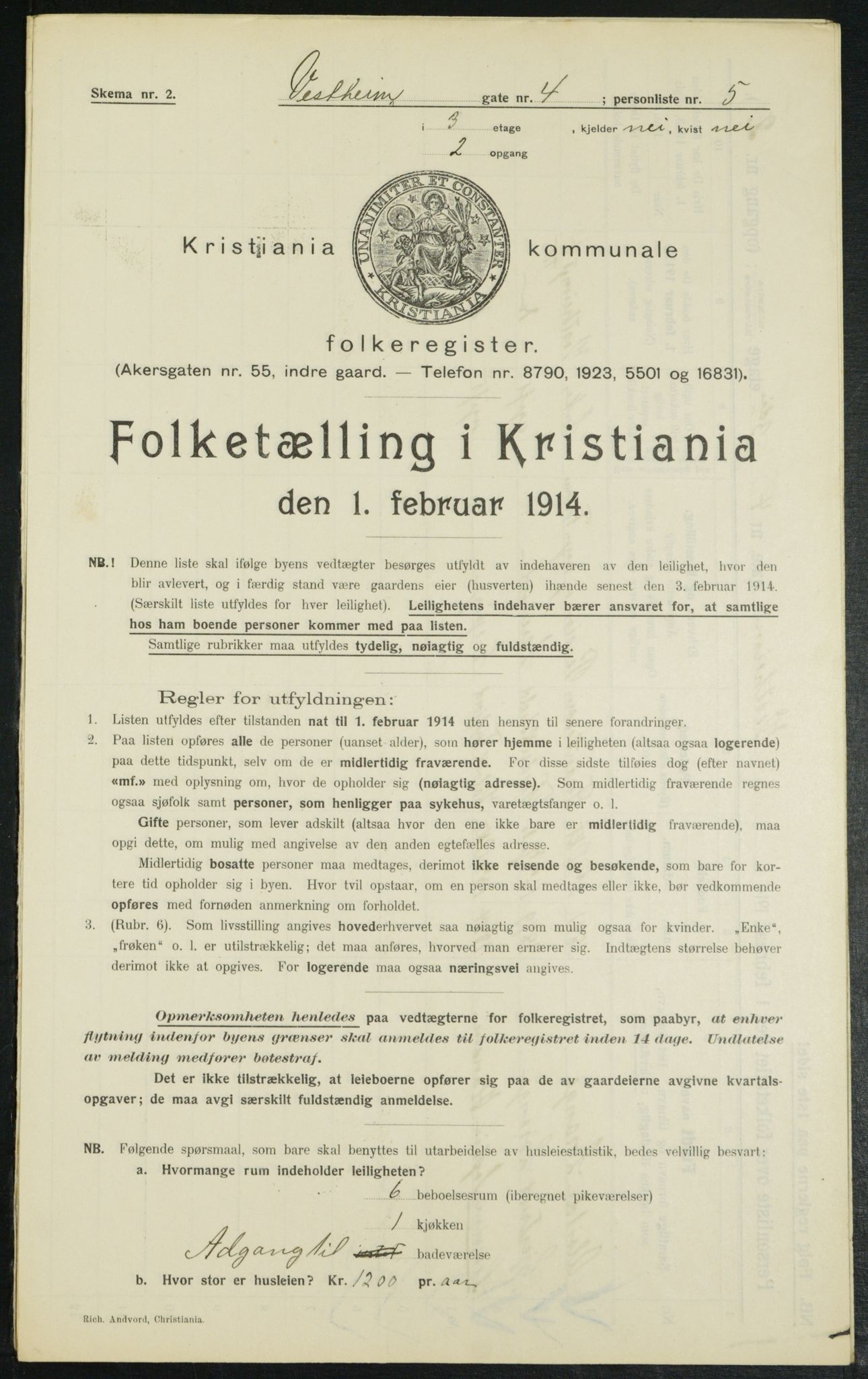 OBA, Kommunal folketelling 1.2.1914 for Kristiania, 1914, s. 123493