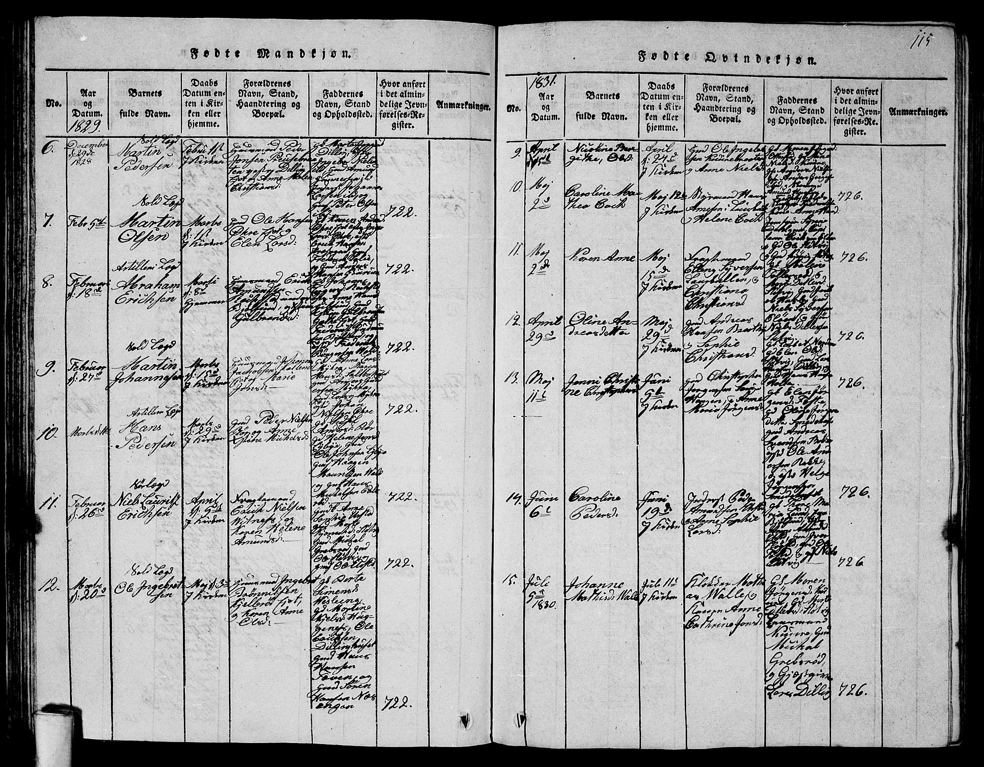 Rygge prestekontor Kirkebøker, AV/SAO-A-10084b/G/Ga/L0001: Klokkerbok nr. 1, 1814-1871, s. 114-115