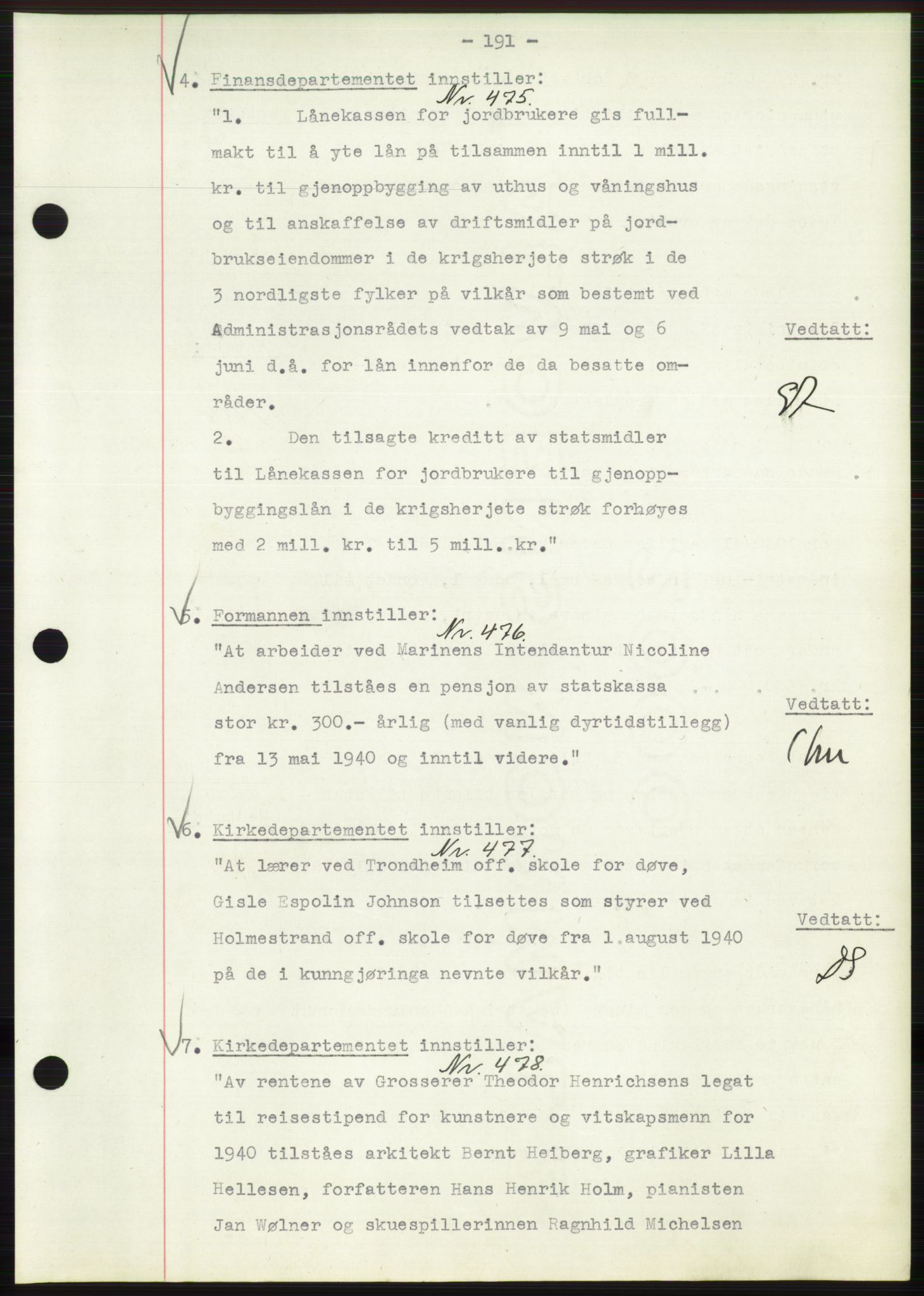 Administrasjonsrådet, RA/S-1004/A/L0002: Vedtaksprotokoll 16/4-25/9, 1940, s. 195