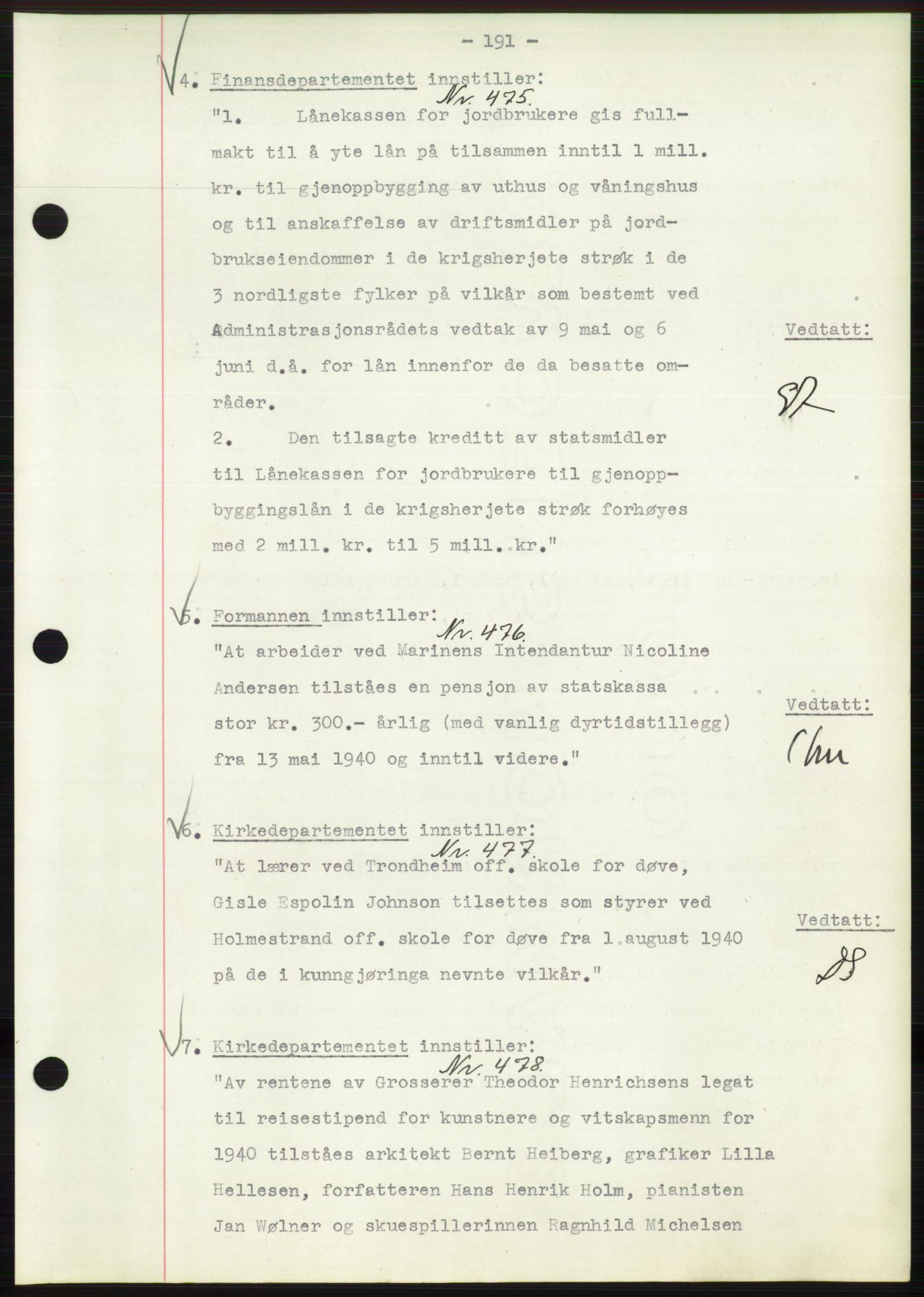 Administrasjonsrådet, AV/RA-S-1004/A/L0002: Vedtaksprotokoll 16/4-25/9, 1940, s. 195