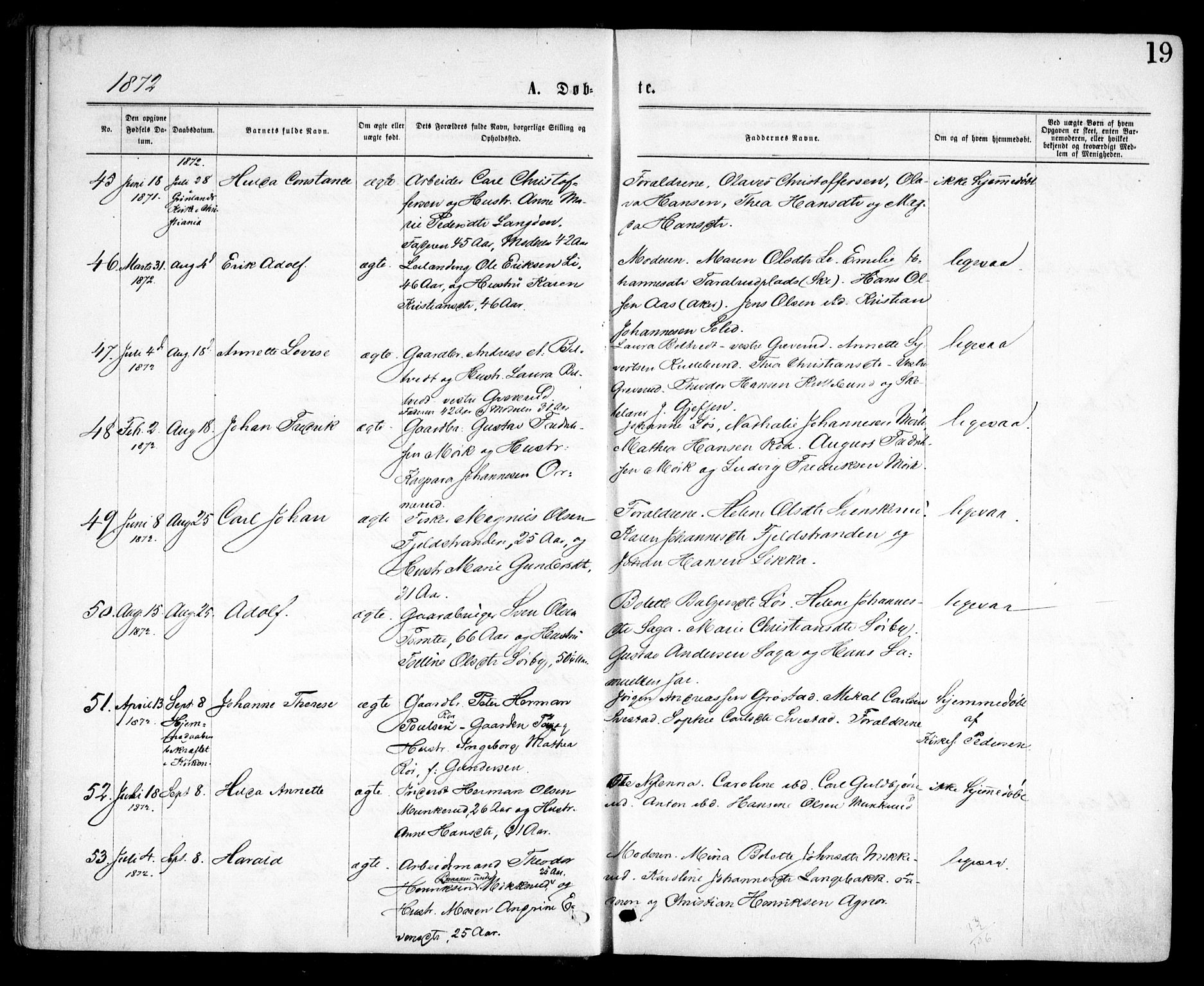 Nesodden prestekontor Kirkebøker, AV/SAO-A-10013/F/Fa/L0008: Ministerialbok nr. I 8, 1869-1879, s. 19