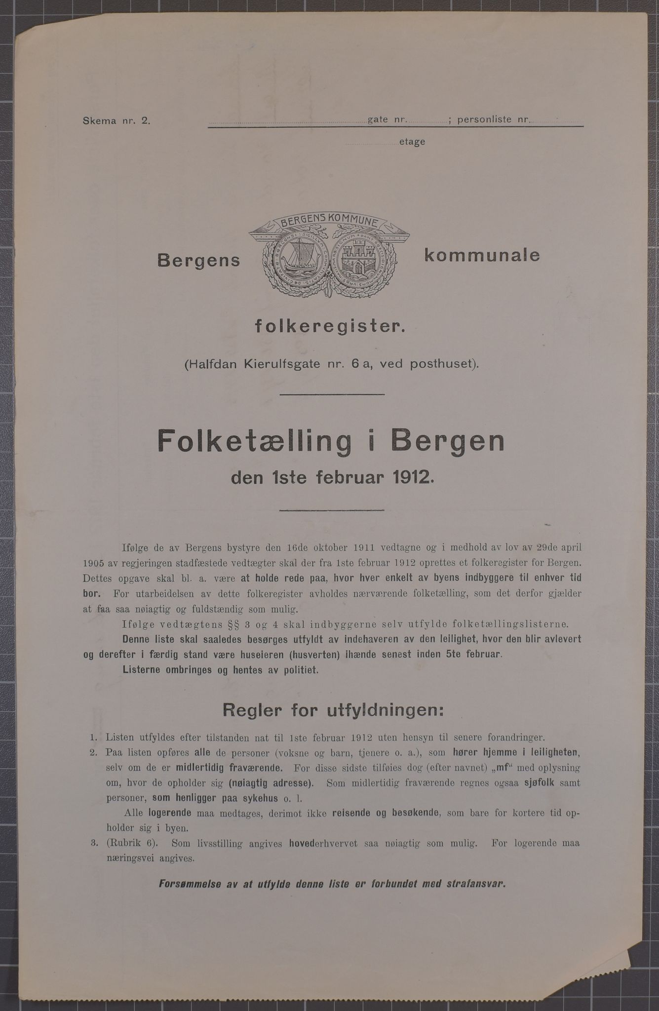 SAB, Kommunal folketelling 1912 for Bergen kjøpstad, 1912, s. 1496