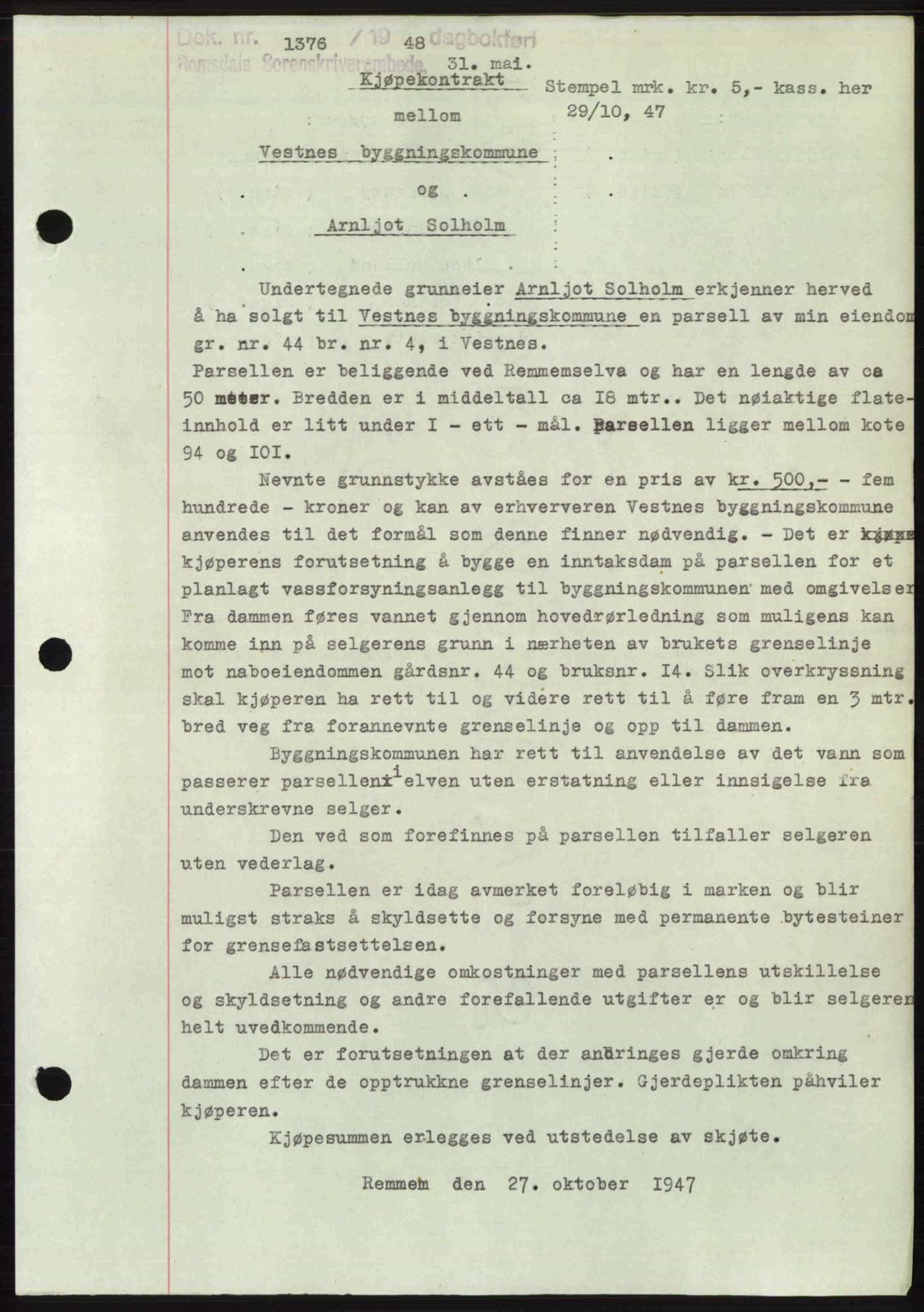 Romsdal sorenskriveri, SAT/A-4149/1/2/2C: Pantebok nr. A26, 1948-1948, Dagboknr: 1376/1948
