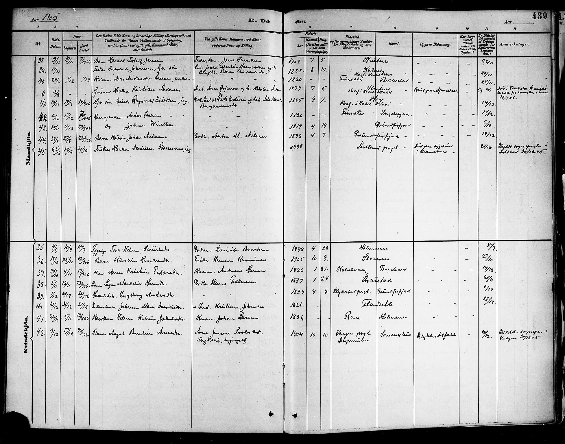 Ministerialprotokoller, klokkerbøker og fødselsregistre - Nordland, AV/SAT-A-1459/888/L1268: Klokkerbok nr. 888C06, 1891-1908, s. 439