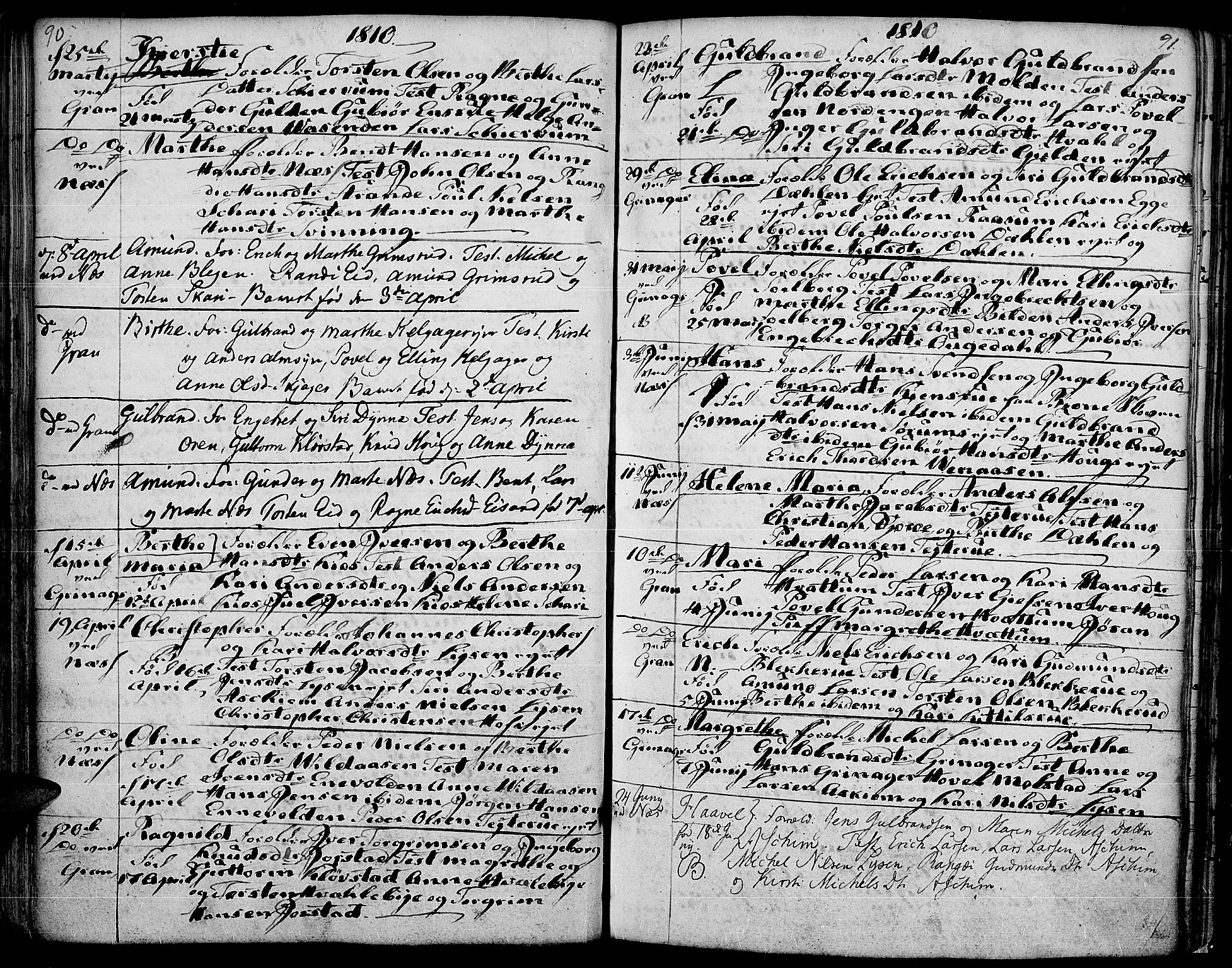 Gran prestekontor, AV/SAH-PREST-112/H/Ha/Haa/L0007: Ministerialbok nr. 7, 1804-1815, s. 90-91