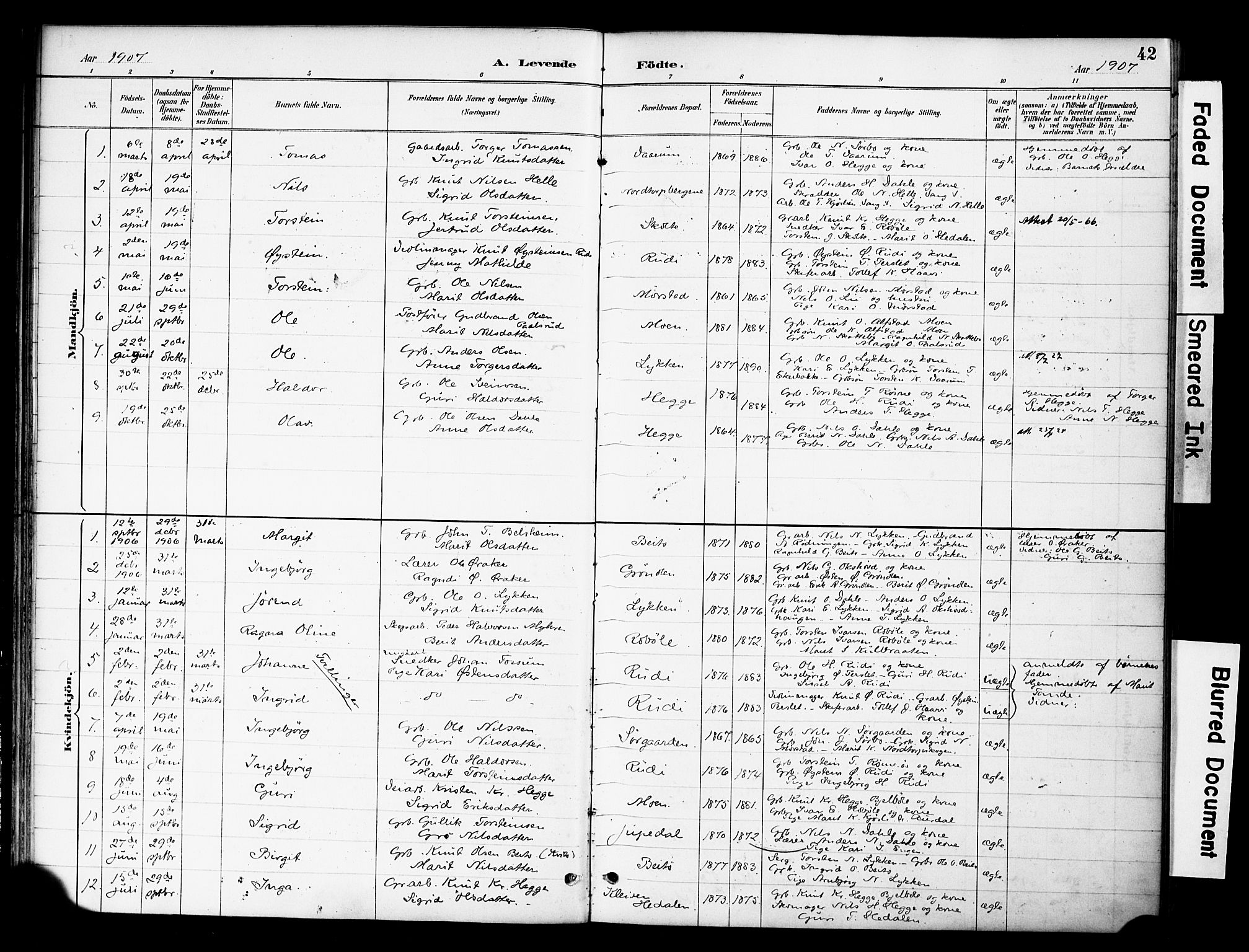 Øystre Slidre prestekontor, AV/SAH-PREST-138/H/Ha/Haa/L0004: Ministerialbok nr. 4, 1887-1910, s. 42