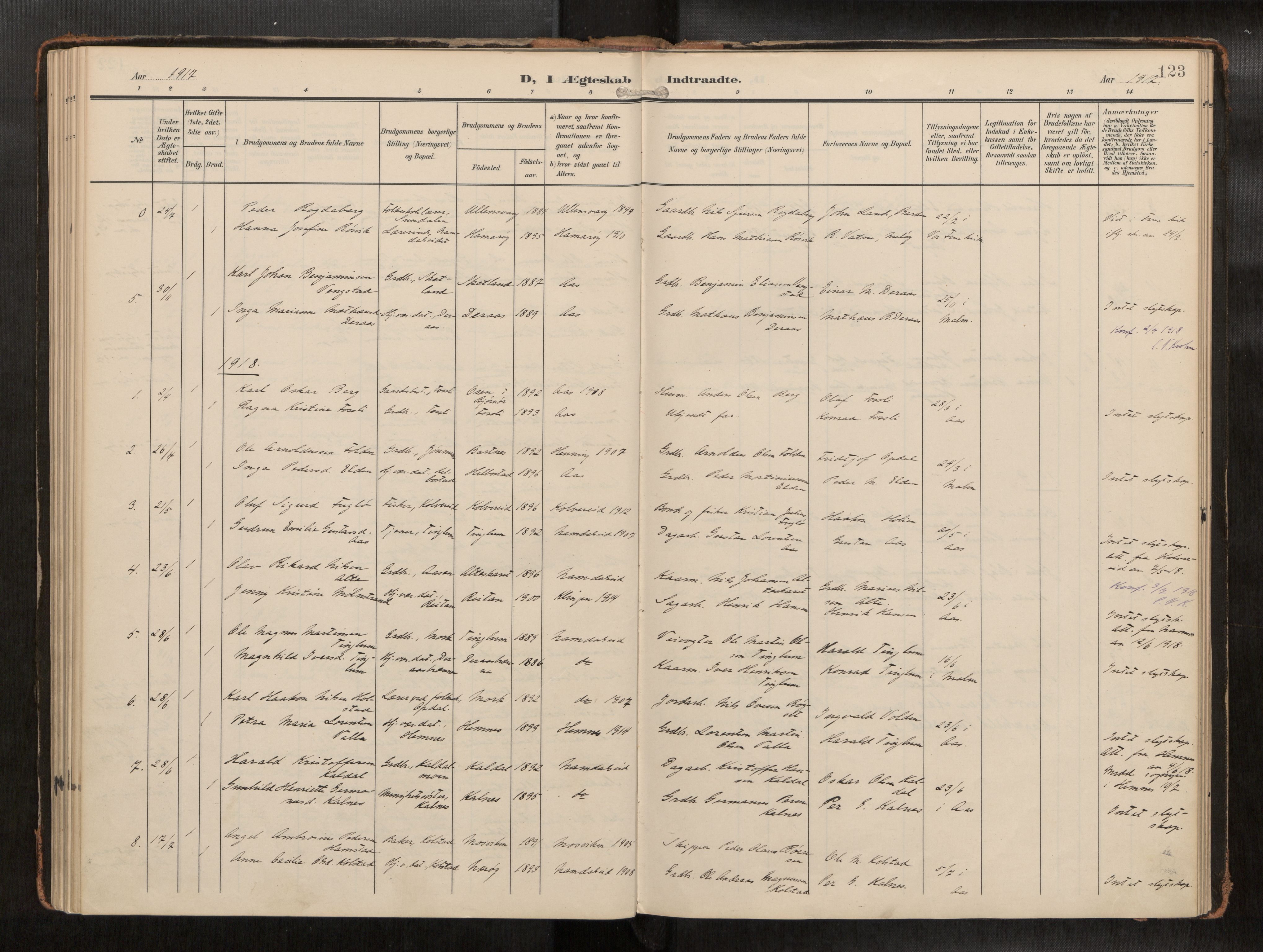 Ministerialprotokoller, klokkerbøker og fødselsregistre - Nord-Trøndelag, SAT/A-1458/742/L0409a: Ministerialbok nr. 742A03, 1906-1924, s. 123