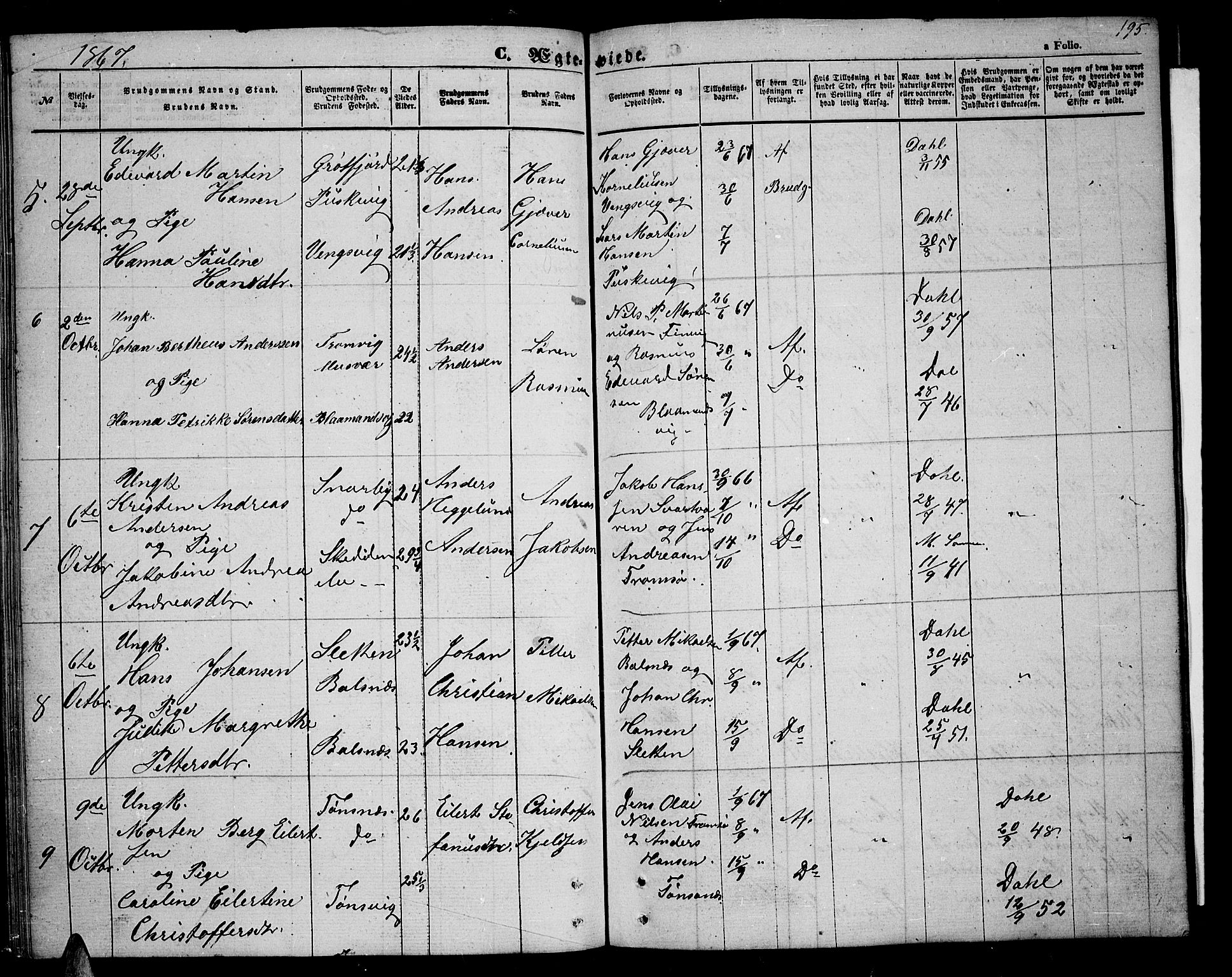 Tromsøysund sokneprestkontor, SATØ/S-1304/G/Gb/L0001klokker: Klokkerbok nr. 1, 1857-1869, s. 195