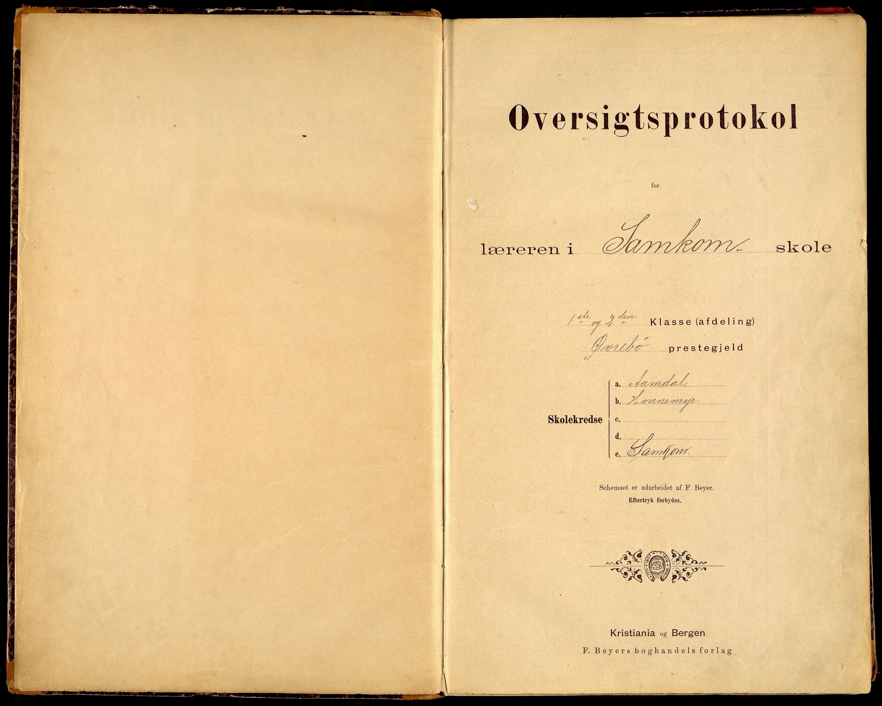 Vennesla kommune - Samkom Skole, ARKSOR/1014VG551/H/L0001: Skoleprotokoll, 1892-1934