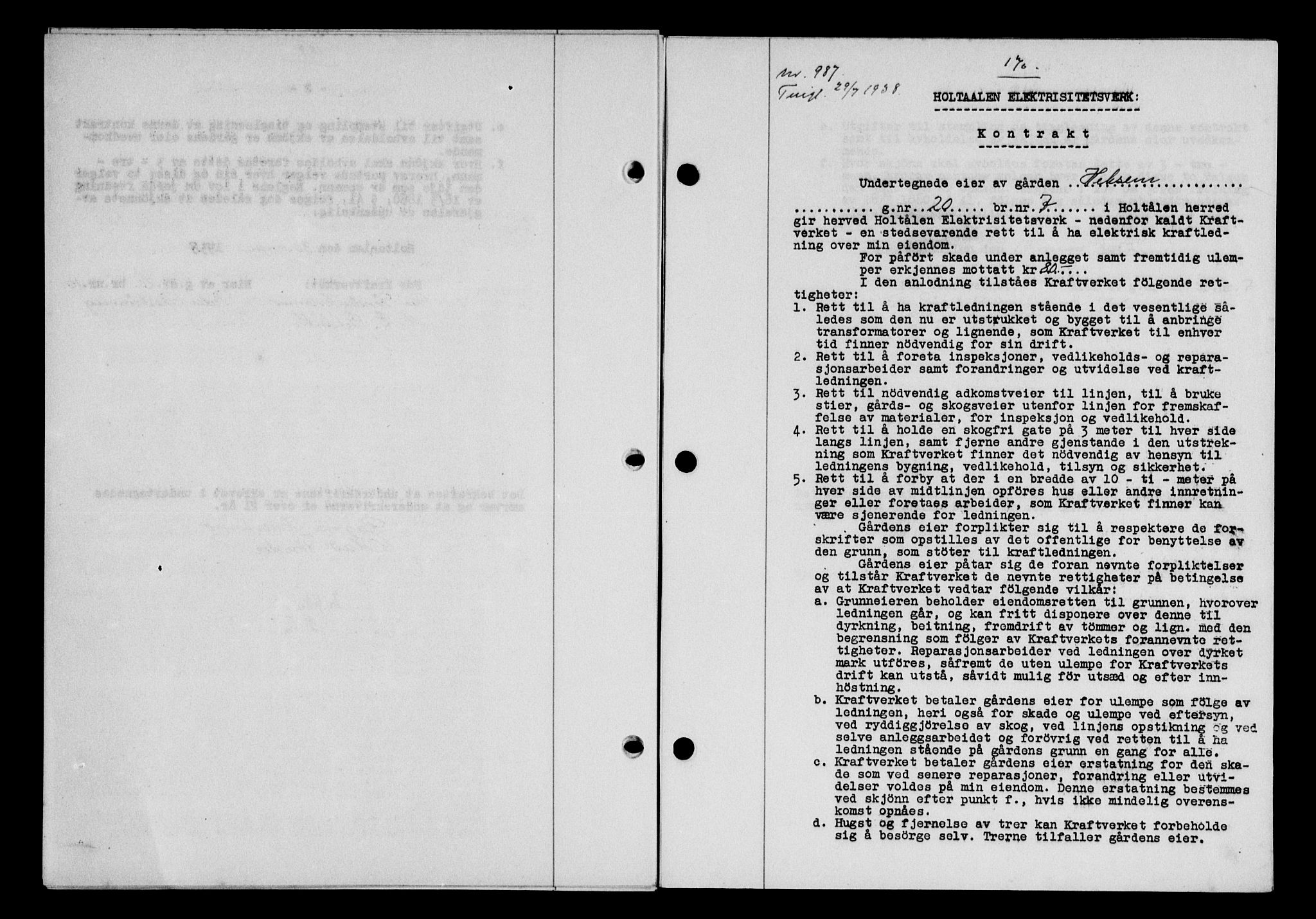 Gauldal sorenskriveri, SAT/A-0014/1/2/2C/L0049: Pantebok nr. 53, 1938-1938, Dagboknr: 987/1938