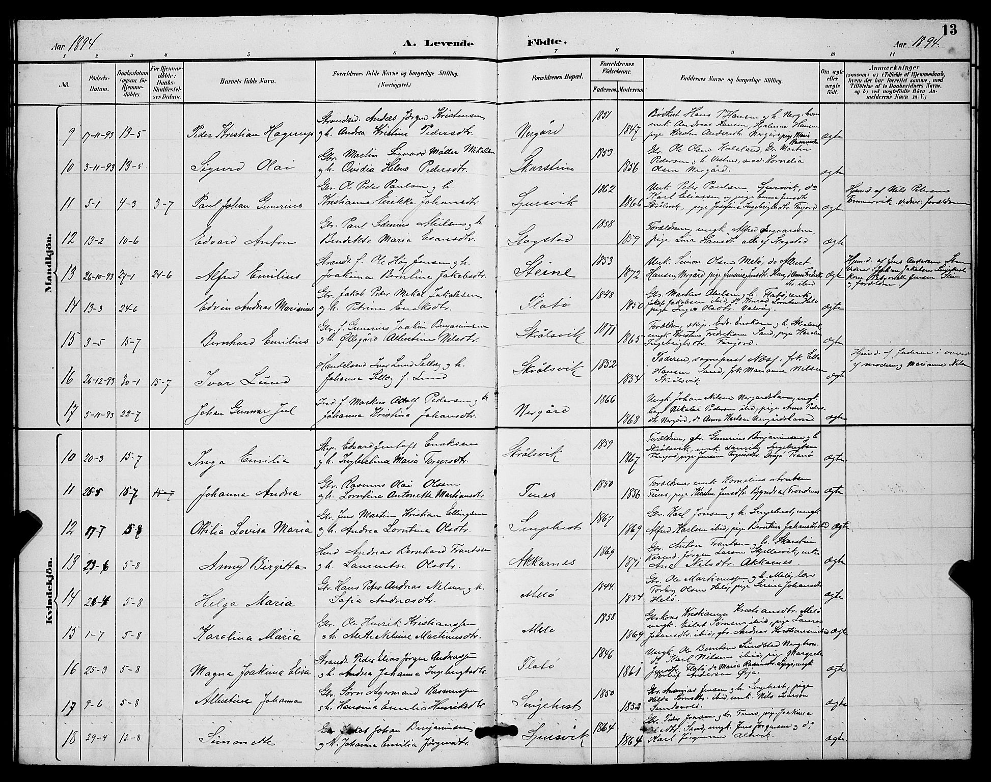 Sand/Bjarkøy sokneprestkontor, AV/SATØ-S-0811/I/Ia/Iab/L0003klokker: Klokkerbok nr. 3, 1891-1904, s. 13
