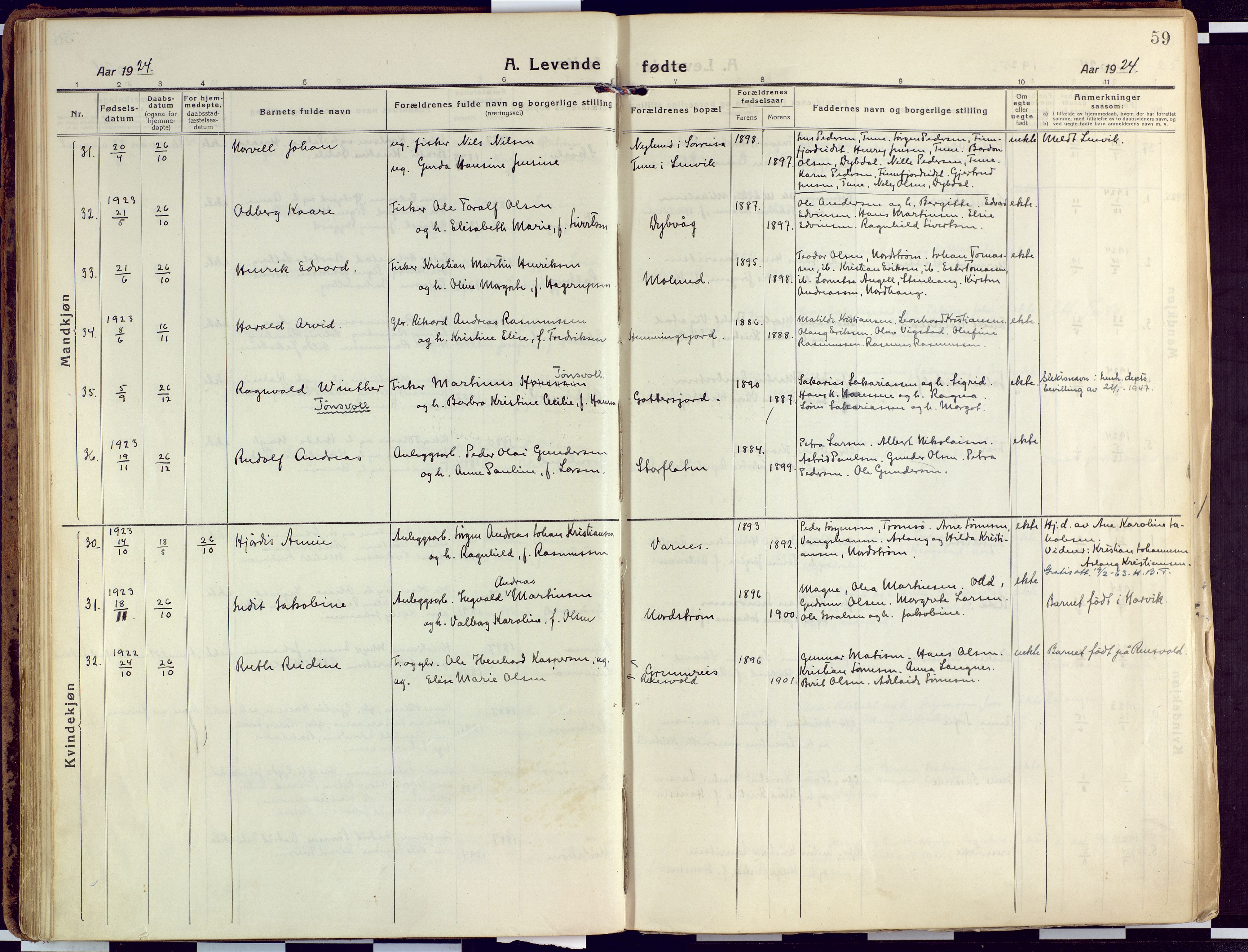 Tranøy sokneprestkontor, AV/SATØ-S-1313/I/Ia/Iaa/L0015kirke: Ministerialbok nr. 15, 1919-1928, s. 59