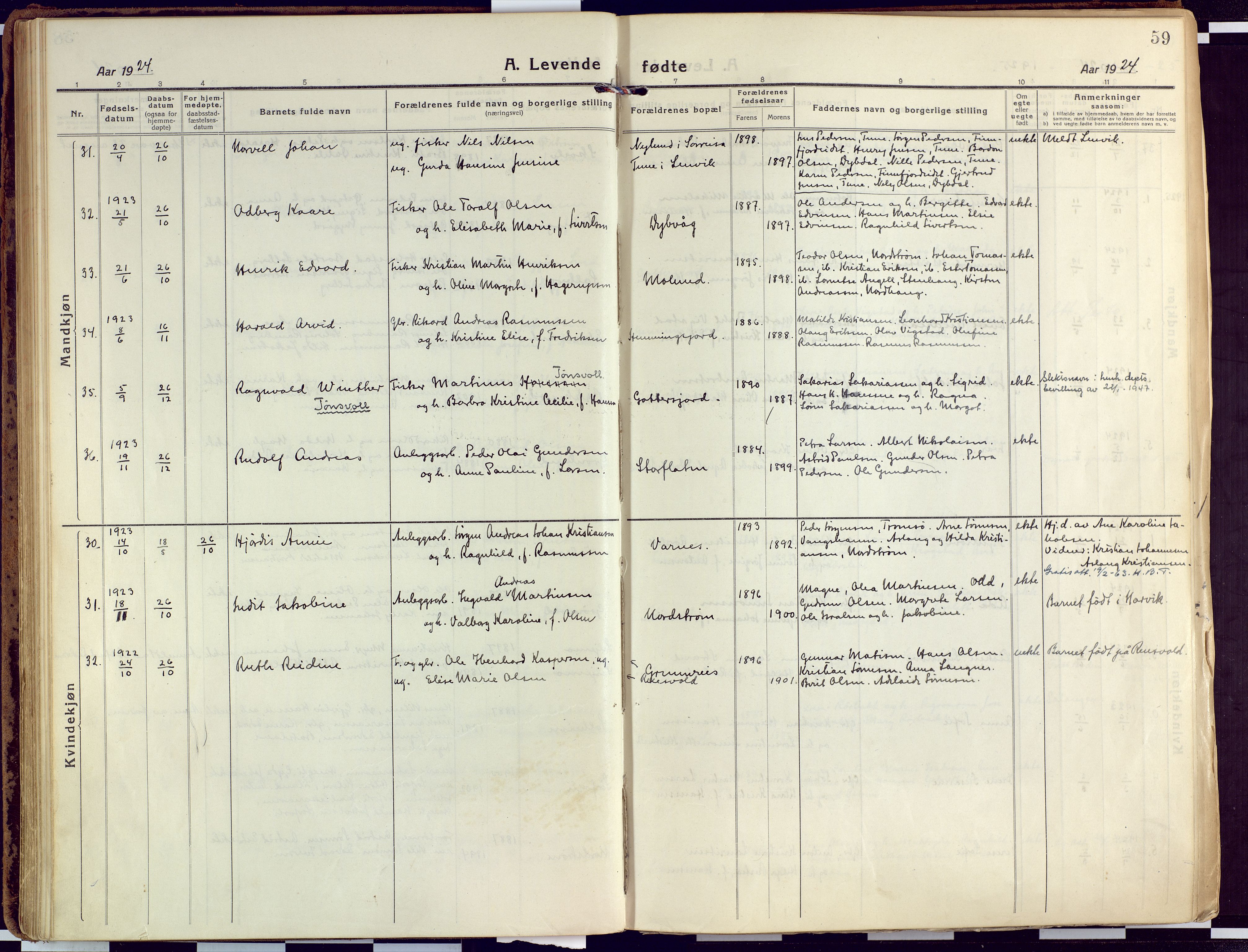 Tranøy sokneprestkontor, SATØ/S-1313/I/Ia/Iaa/L0015kirke: Ministerialbok nr. 15, 1919-1928, s. 59