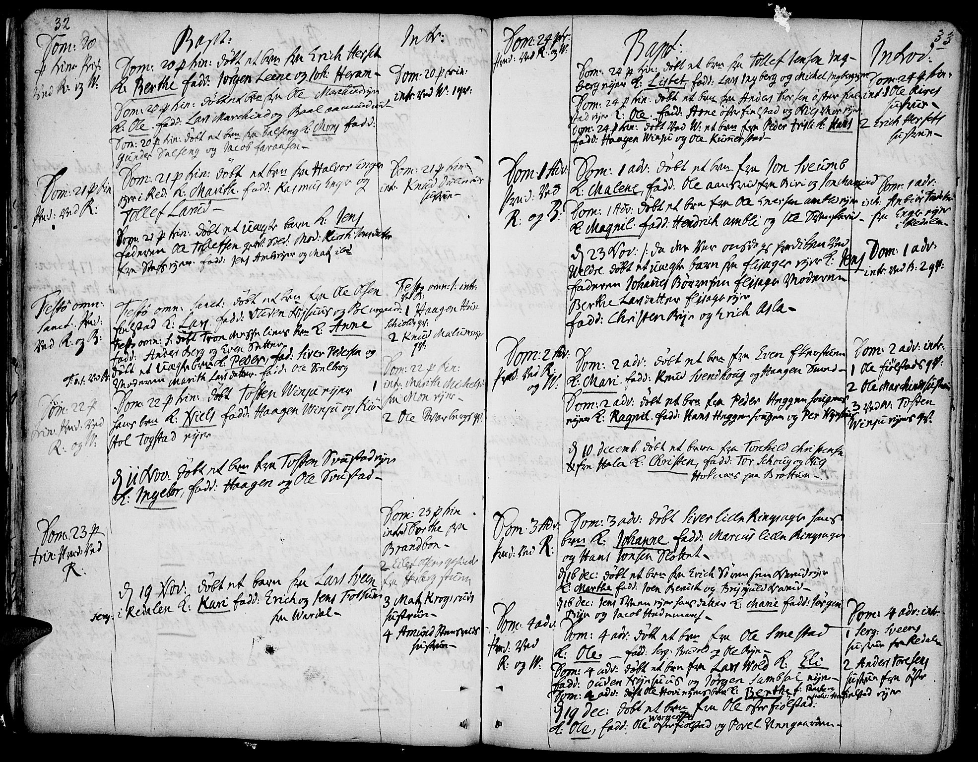 Ringsaker prestekontor, AV/SAH-PREST-014/K/Ka/L0001: Ministerialbok nr. 1, 1734-1746, s. 32-33