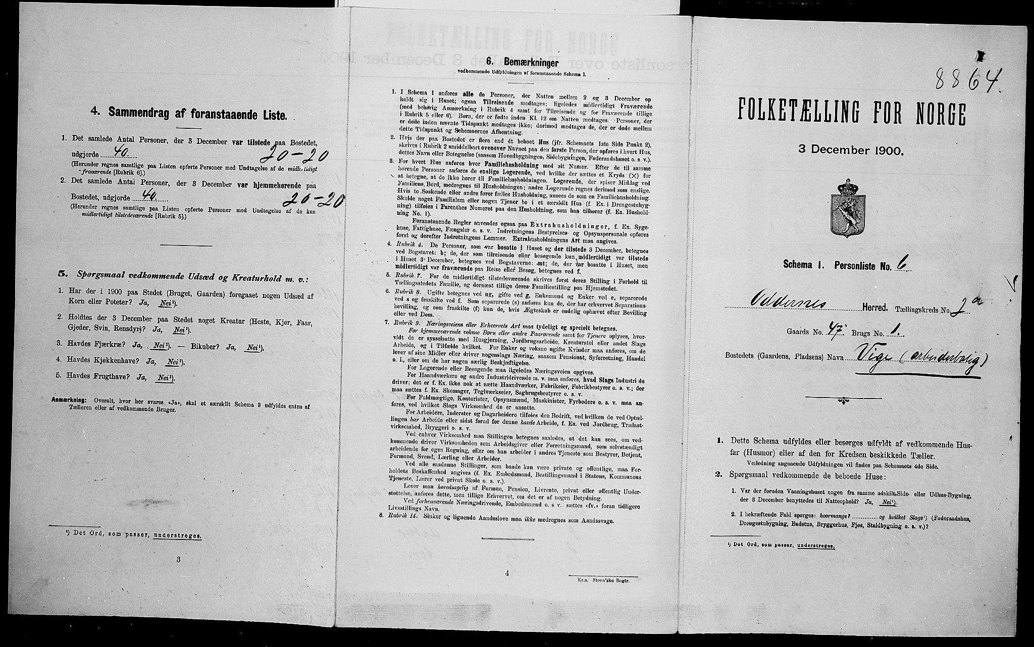 SAK, Folketelling 1900 for 1012 Oddernes herred, 1900, s. 157