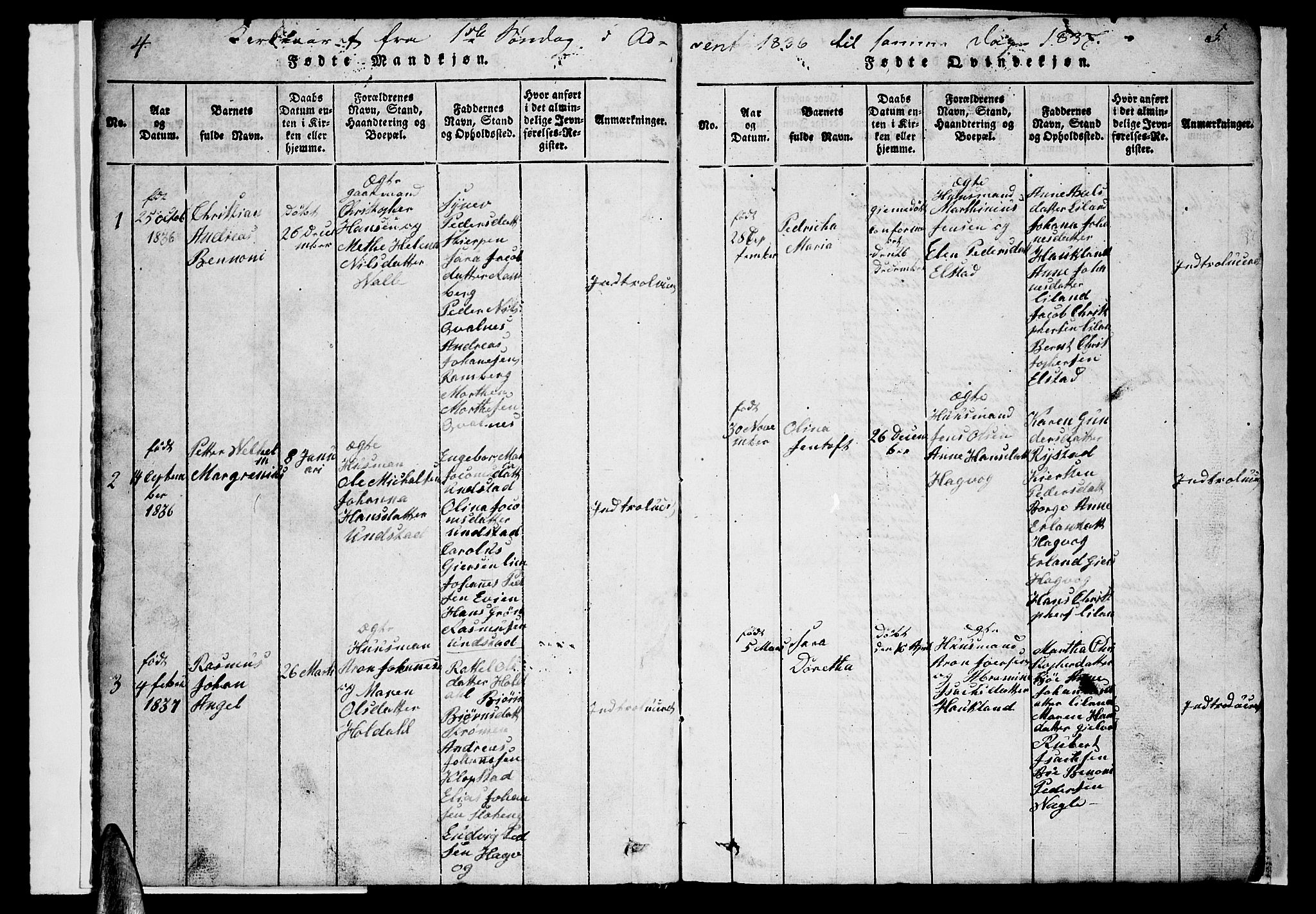 Ministerialprotokoller, klokkerbøker og fødselsregistre - Nordland, AV/SAT-A-1459/880/L1139: Klokkerbok nr. 880C01, 1836-1857, s. 4-5