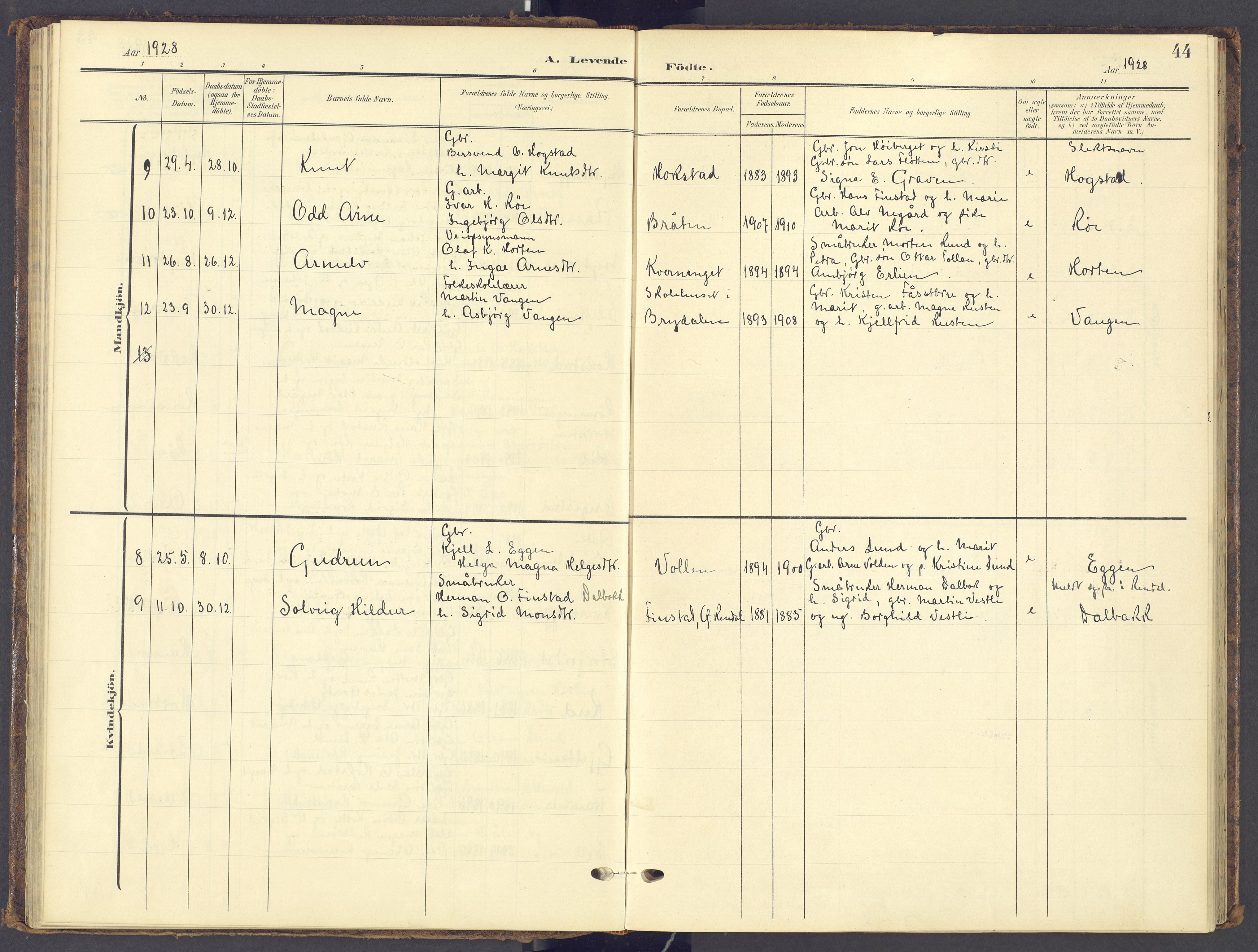 Tynset prestekontor, AV/SAH-PREST-058/H/Ha/Haa/L0028: Ministerialbok nr. 28, 1902-1929, s. 44