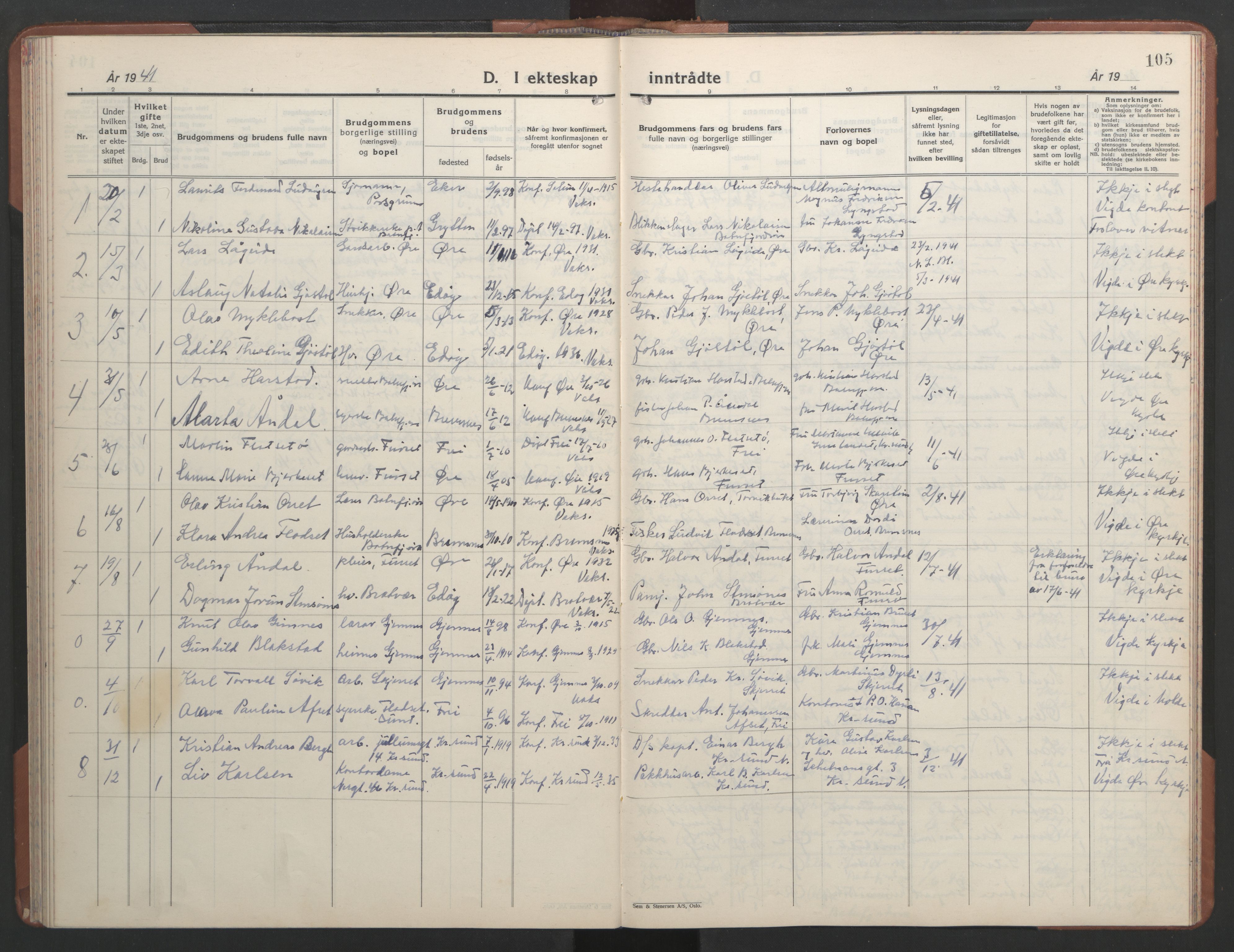 Ministerialprotokoller, klokkerbøker og fødselsregistre - Møre og Romsdal, AV/SAT-A-1454/584/L0971: Klokkerbok nr. 584C04, 1933-1946, s. 105