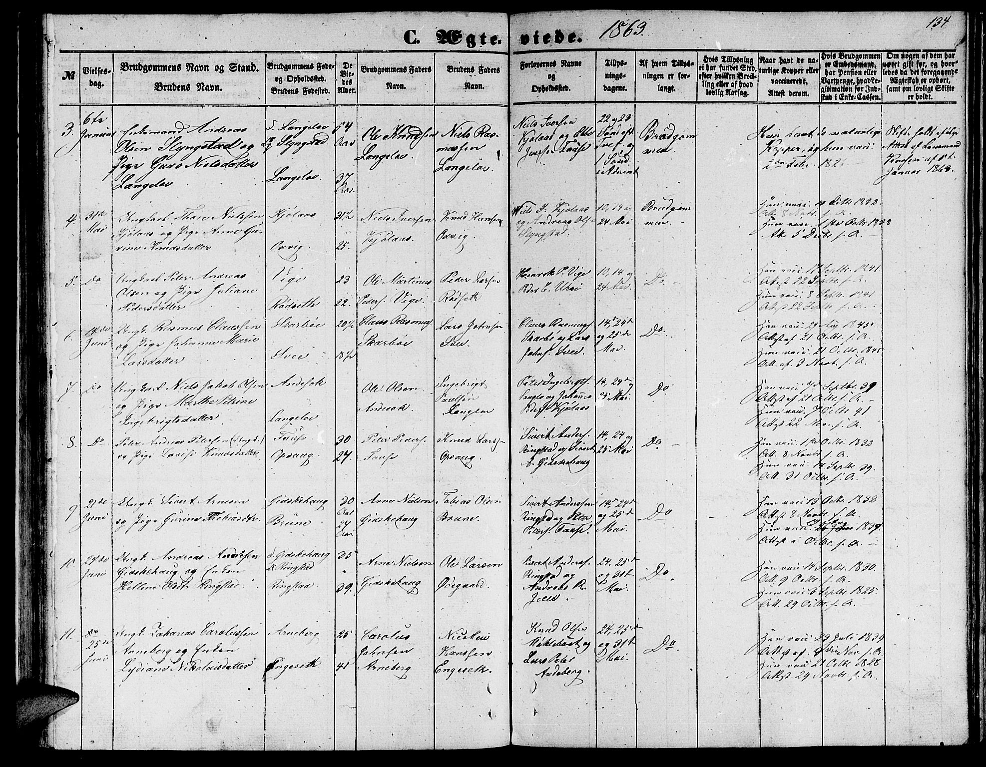 Ministerialprotokoller, klokkerbøker og fødselsregistre - Møre og Romsdal, AV/SAT-A-1454/520/L0291: Klokkerbok nr. 520C03, 1854-1881, s. 134