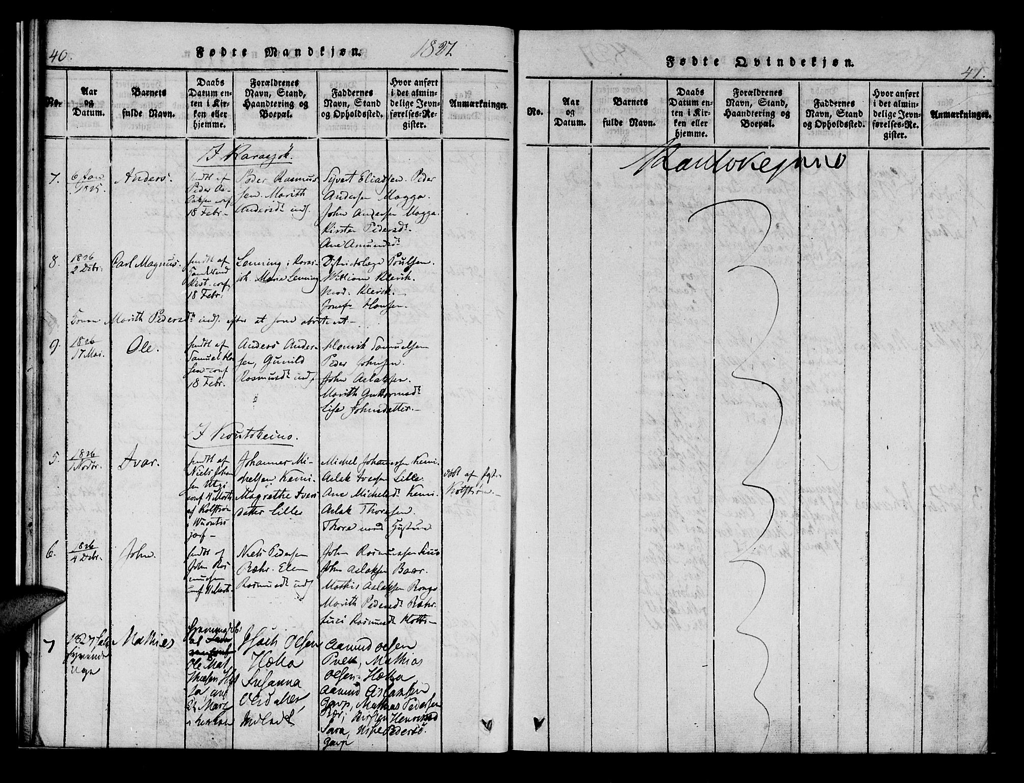 Kistrand/Porsanger sokneprestembete, AV/SATØ-S-1351/H/Hb/L0001.klokk: Klokkerbok nr. 1, 1821-1829, s. 40-41