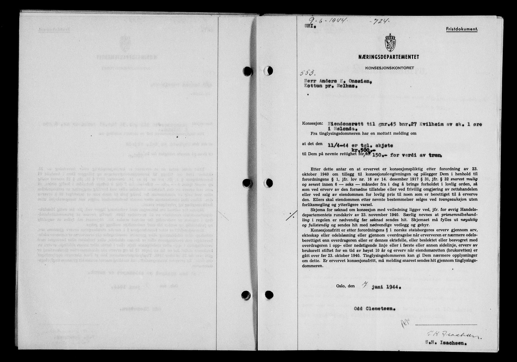 Gauldal sorenskriveri, SAT/A-0014/1/2/2C/L0057: Pantebok nr. 62, 1943-1944, Dagboknr: 553/1944