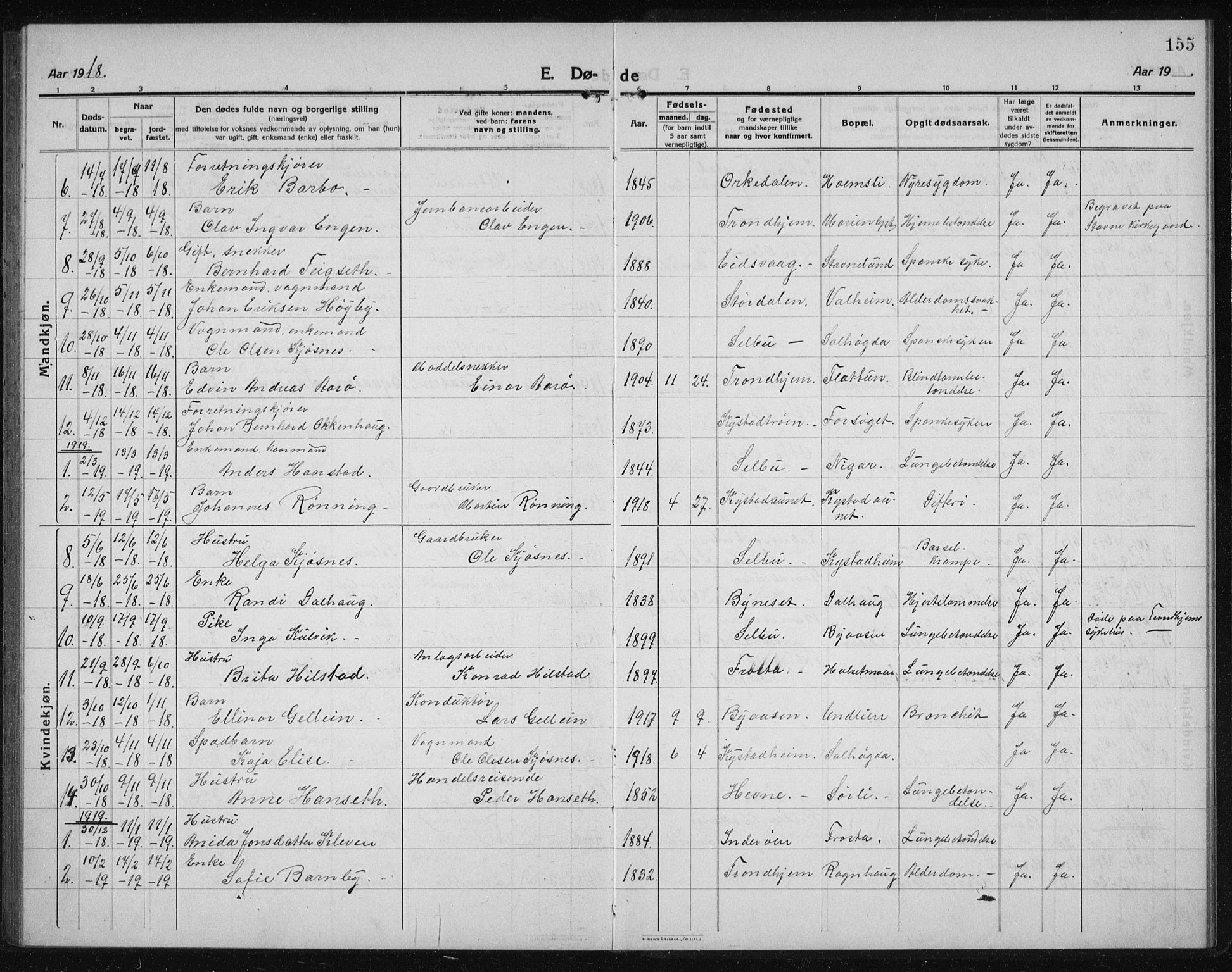 Ministerialprotokoller, klokkerbøker og fødselsregistre - Sør-Trøndelag, SAT/A-1456/611/L0356: Klokkerbok nr. 611C04, 1914-1938, s. 155