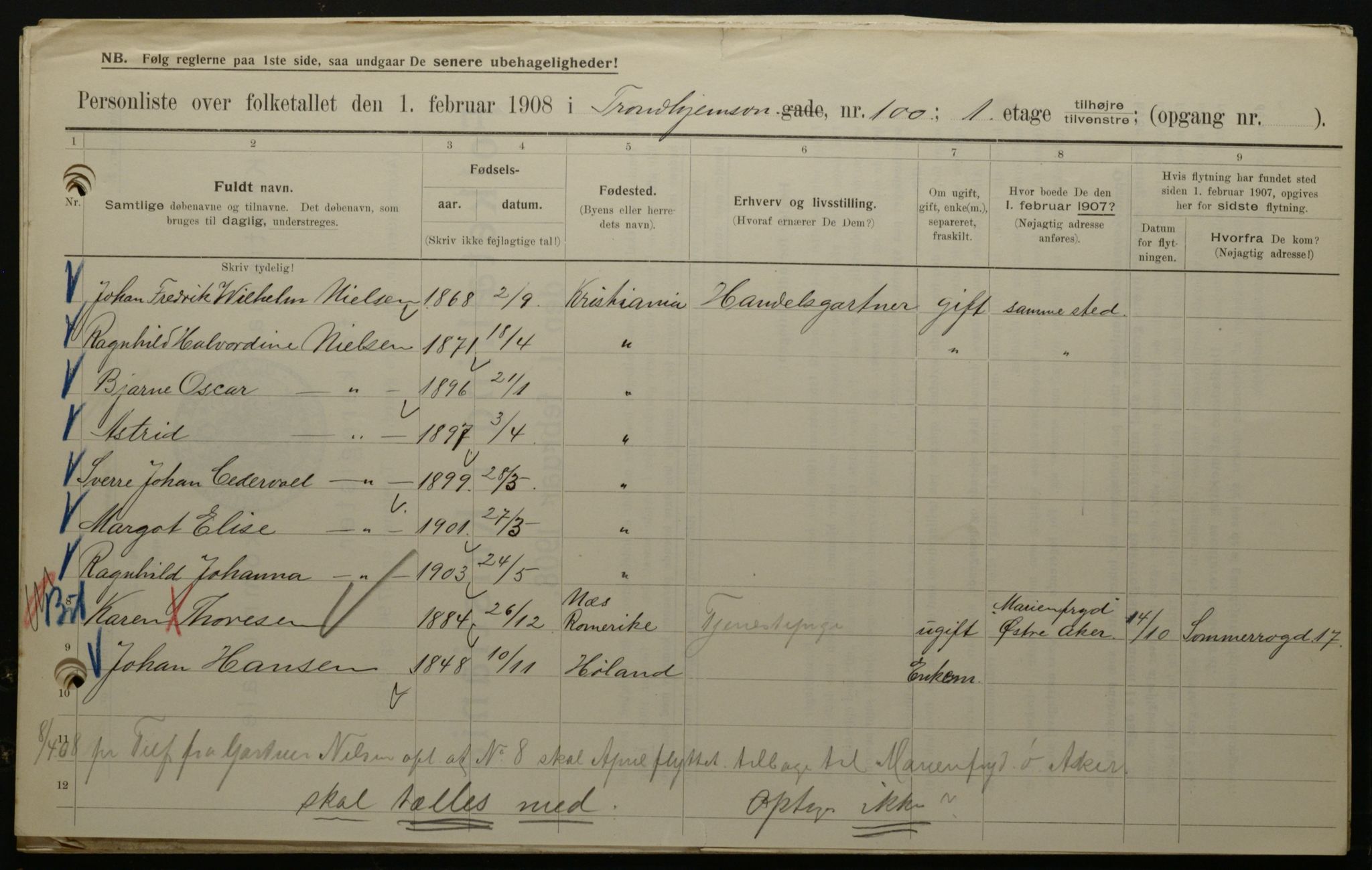 OBA, Kommunal folketelling 1.2.1908 for Kristiania kjøpstad, 1908, s. 104283