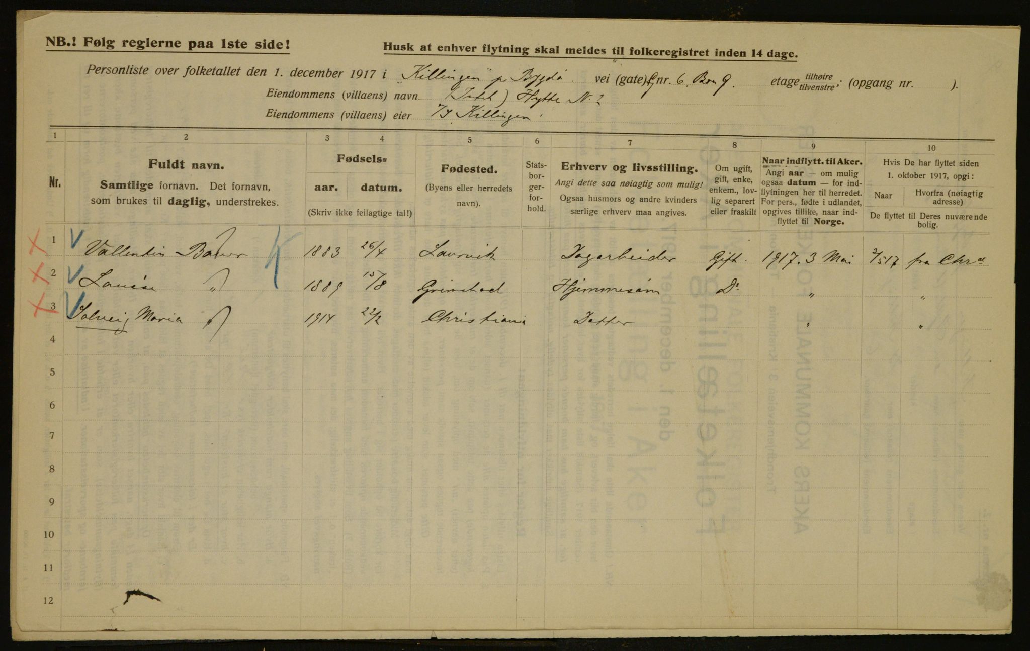 OBA, Kommunal folketelling 1.12.1917 for Aker, 1917, s. 5529