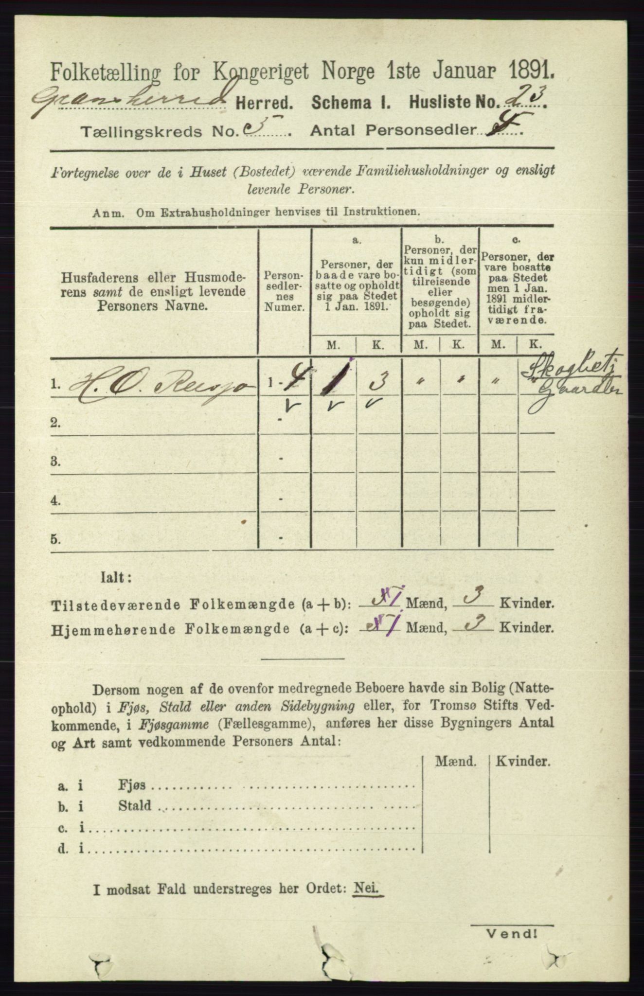 RA, Folketelling 1891 for 0824 Gransherad herred, 1891, s. 846