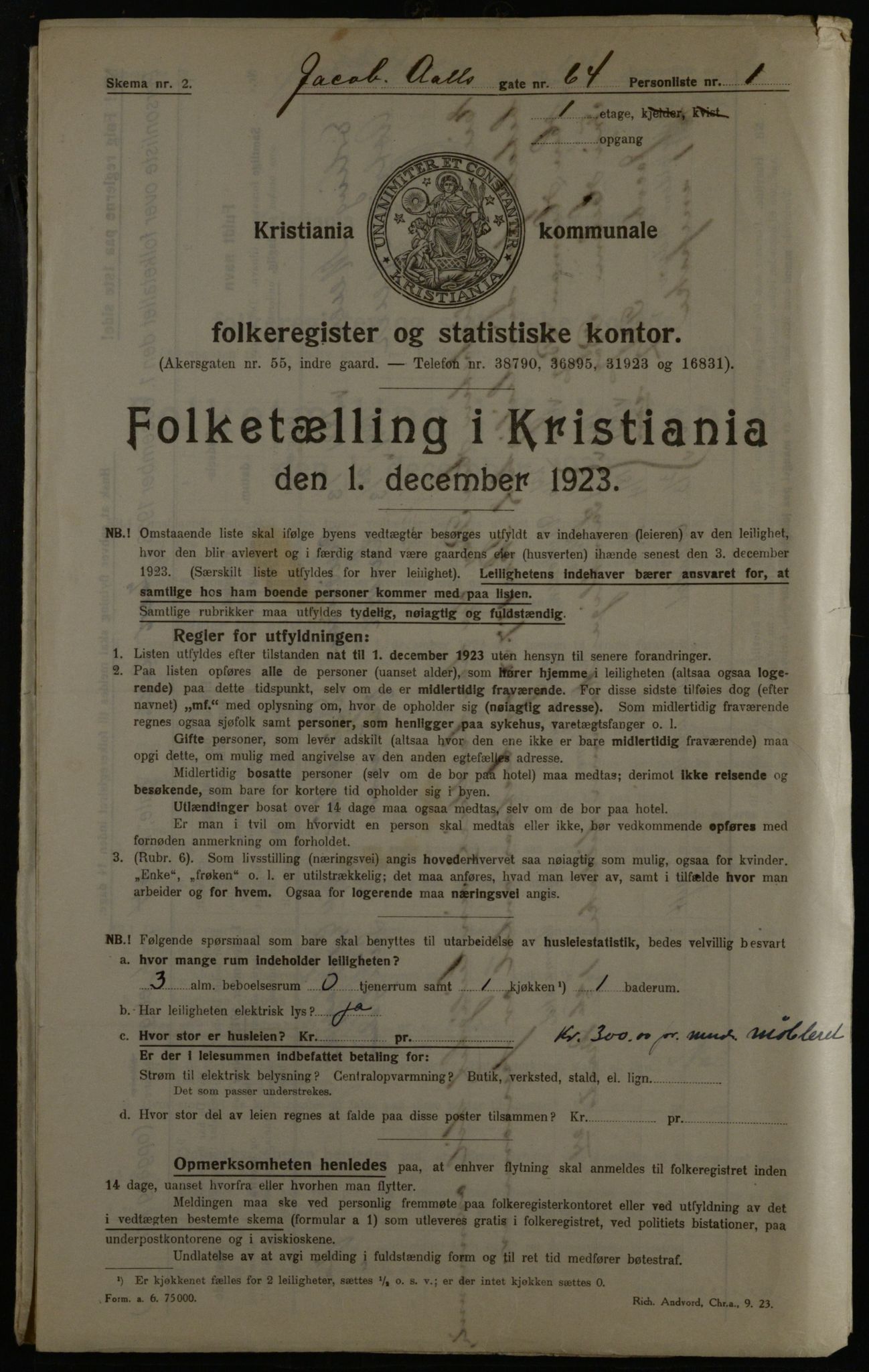 OBA, Kommunal folketelling 1.12.1923 for Kristiania, 1923, s. 51004