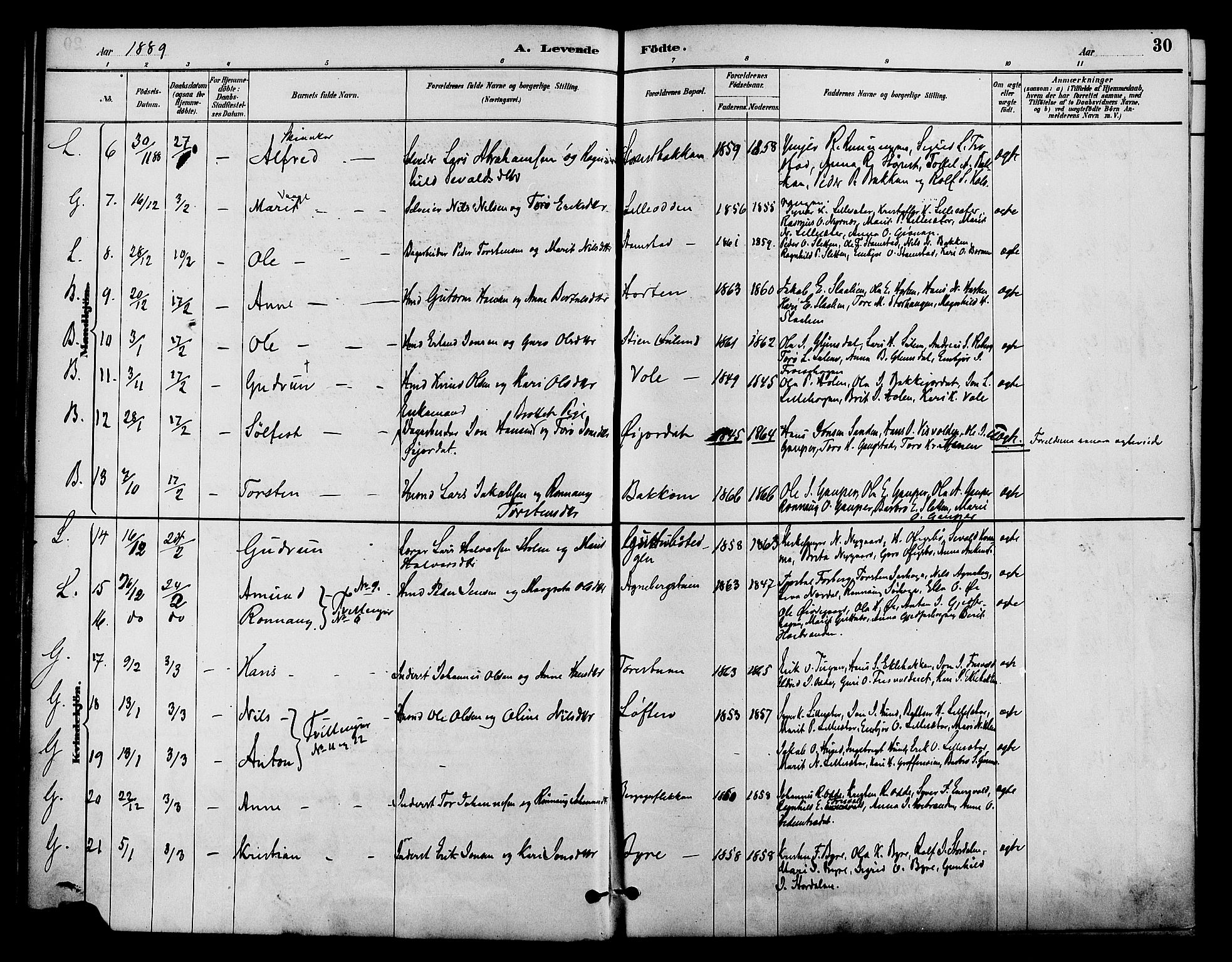 Lom prestekontor, AV/SAH-PREST-070/K/L0008: Ministerialbok nr. 8, 1885-1898, s. 30