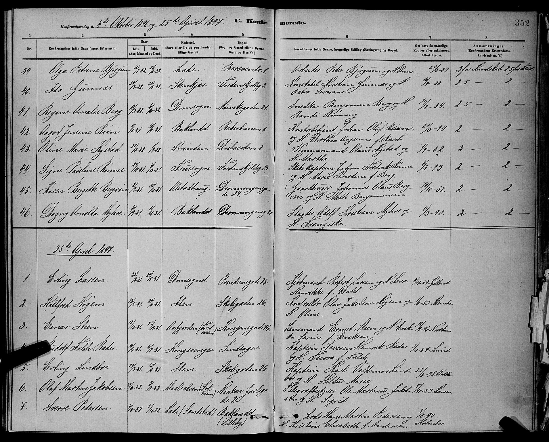 Ministerialprotokoller, klokkerbøker og fødselsregistre - Sør-Trøndelag, SAT/A-1456/601/L0092: Klokkerbok nr. 601C10, 1884-1897, s. 352