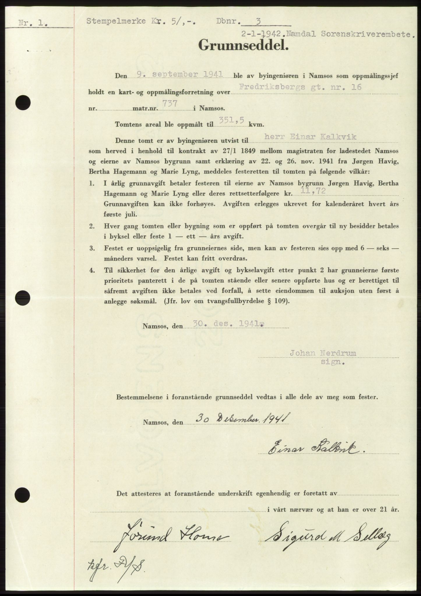 Namdal sorenskriveri, SAT/A-4133/1/2/2C: Pantebok nr. -, 1941-1942, Dagboknr: 3/1942
