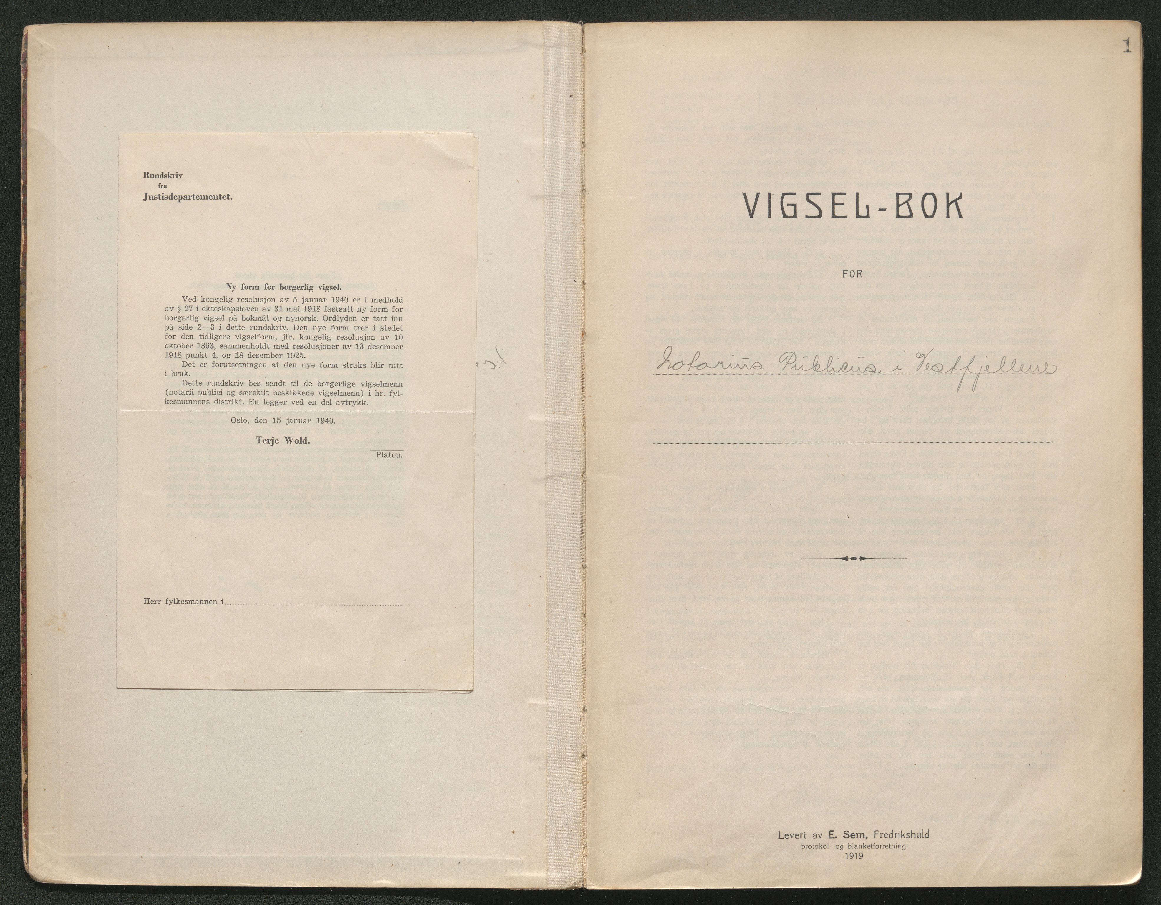 Vest-Telemark sorenskriveri, AV/SAKO-A-134/L/Lc/L0001: Vigselsbok, 1920-1944, s. 1